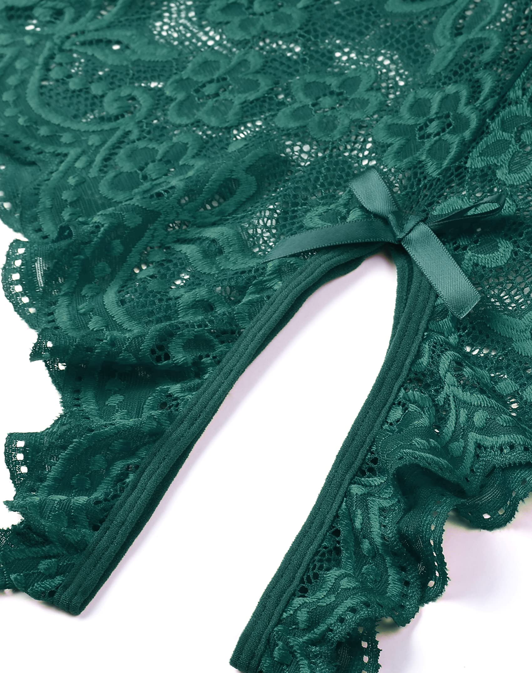 Women One Piece Lingerie Sexy Teddy V Neck Bodysuit Lace Nightie: X-Large Green