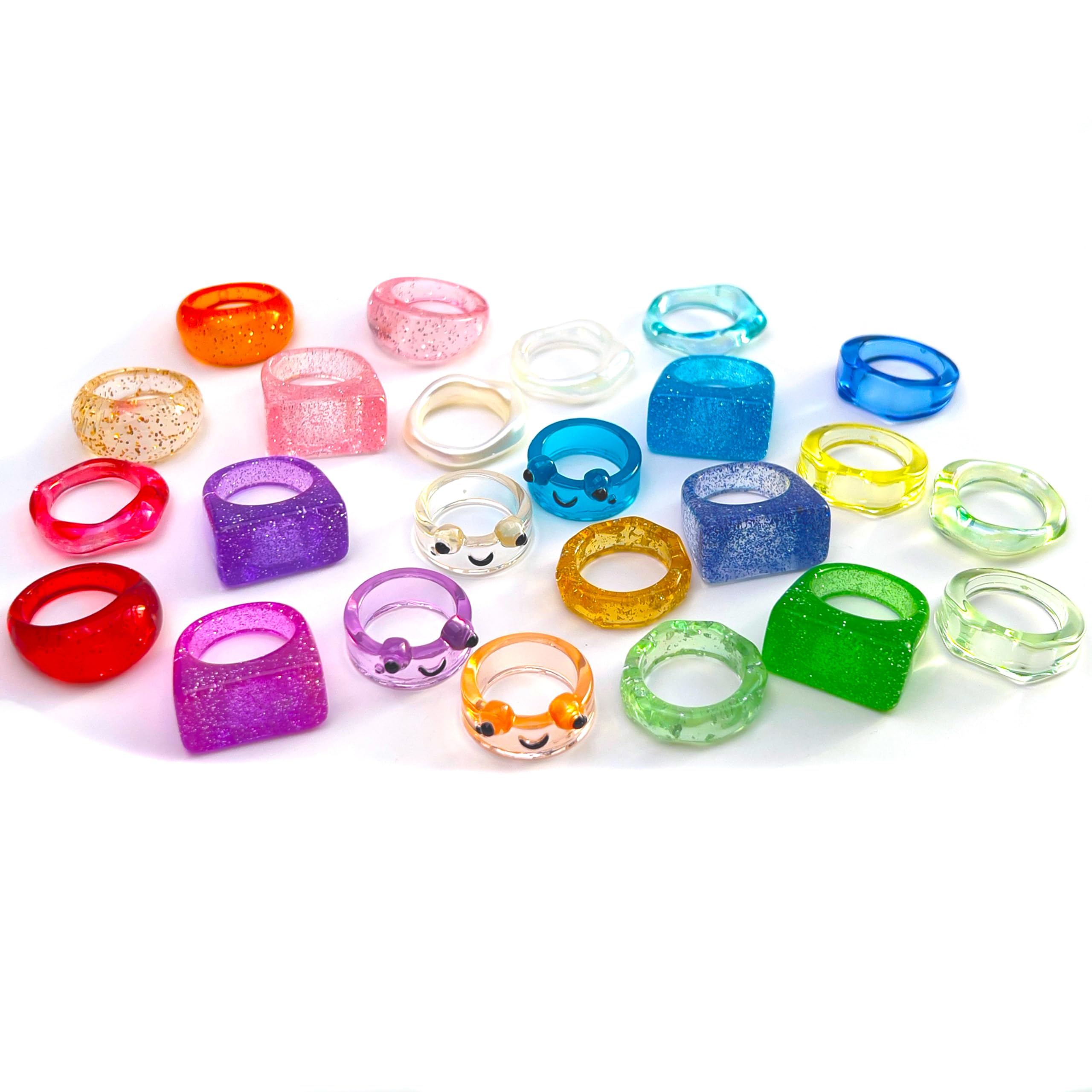 Viva Joya Resin Acrylic Plastic Knuckle Rings for Women, Chunky Trendy Colorful Stackable Jewelry, Statement Dome Thick Rings, Bulk Set