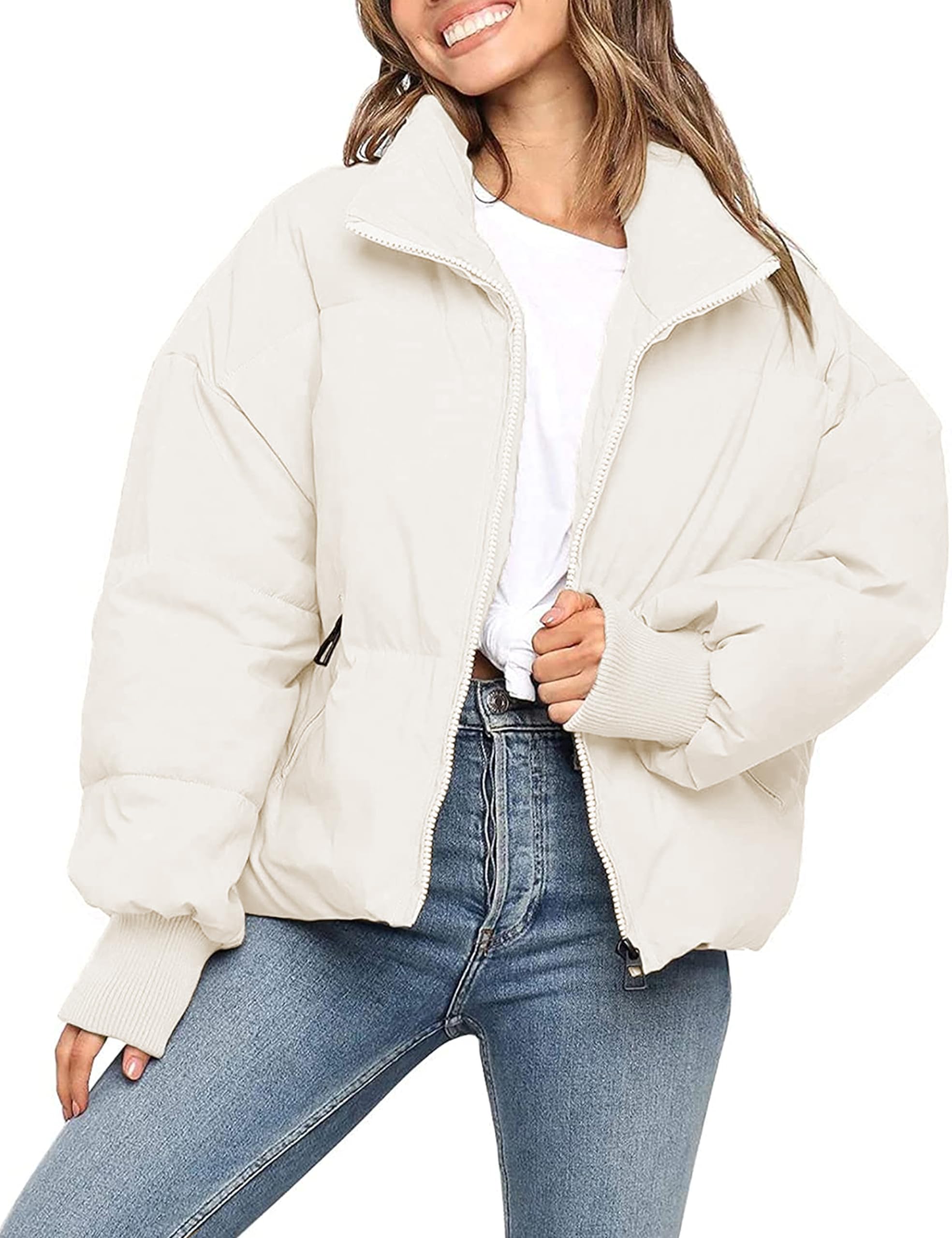 Lianlive Womens Cropped Puffer Jacket Oversized Black Short Puffy Winter Coat thumbnail 1