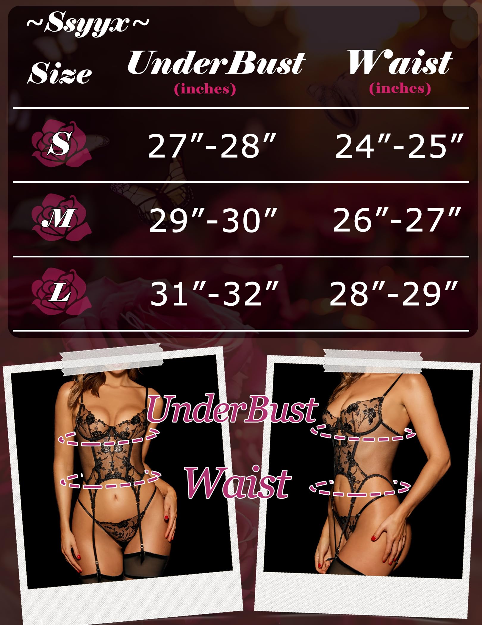 ssyyx Sexy Lingerie Sets for Women Classy,Lace Womens Corset Teddy Lingerie 3 Piece with Garter Belt: Black Small