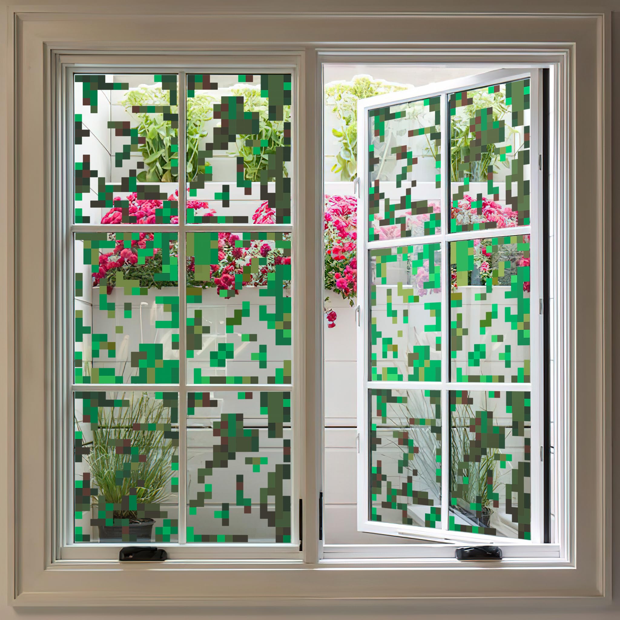 HK Studio Pixel Rainy Window Sticker Aesthetic - Pixel Art for Dorm, Game Room Decor 11" x 13" Pack 6: 6p - Green Pixel Leaves