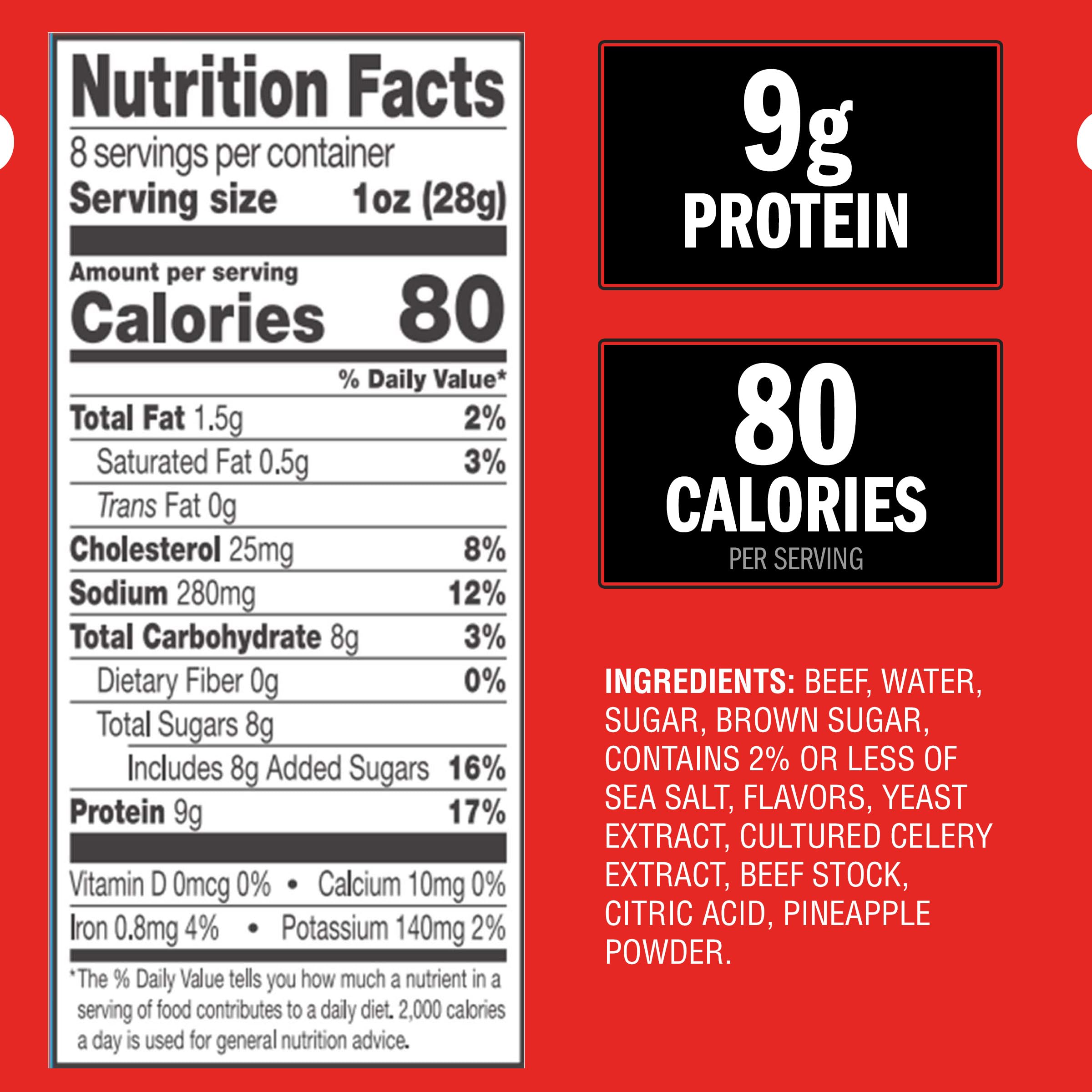 Jack Link's Beef Jerky, Teriyaki, Half Pounder Large Jerky Bag - Flavorful Meat Snack, Ready to Eat Protein Snacks with 11g of Protein per Serving, Made with 100% Beef: Sweet &amp; Hot 8 Ounce (Pack of 1)