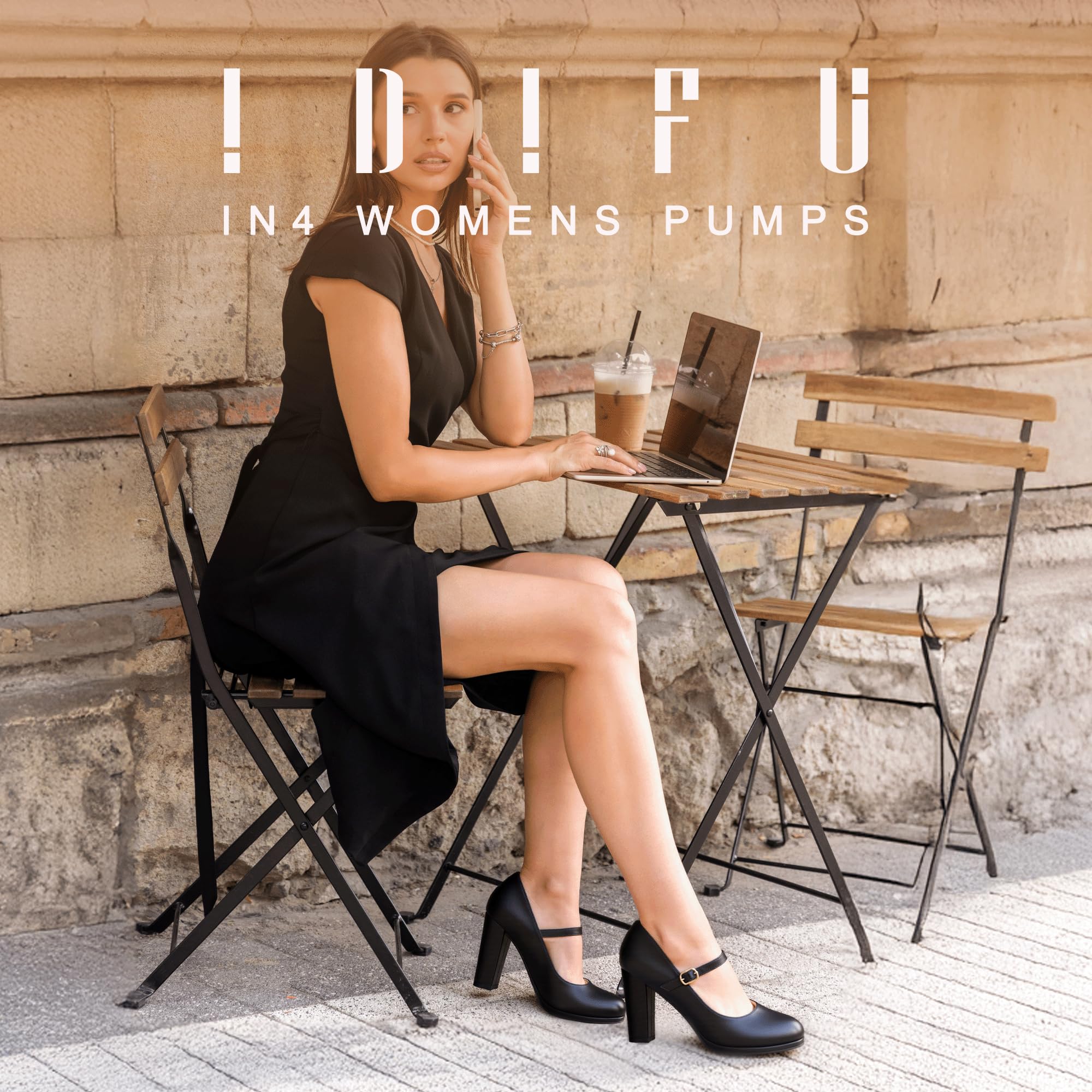 IDIFU IN4 Mary Jane Shoes Closed Toe Heels Platform High Chunky Block Heels Women's Pumps Comfortable Dress Shoes for Women Wedding Bridal Work Fashion Round Toe Pumps Shoes: 5.5 Black Pu
