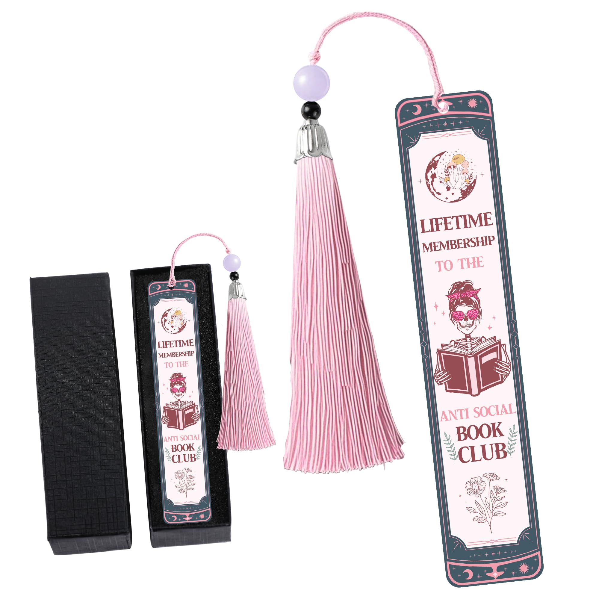 Anti Social Book Club Bookmark: Vintage Aesthetic Metal Bookmarks with Tassel, Funny Book Mark Page Markers for Book Lovers, Gifts for Women Girls Teens Readers Bookish School Office Supplies: Anti Social Club
