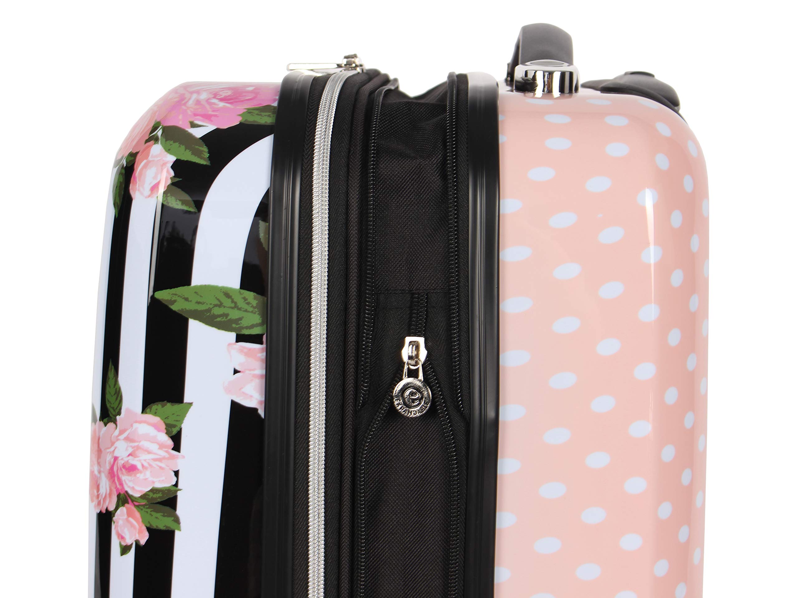 Betsey Johnson Designer Luggage Collection - Expandable 3 Piece Hardside Lightweight Spinner Suitcase Set (): Stripe Roses