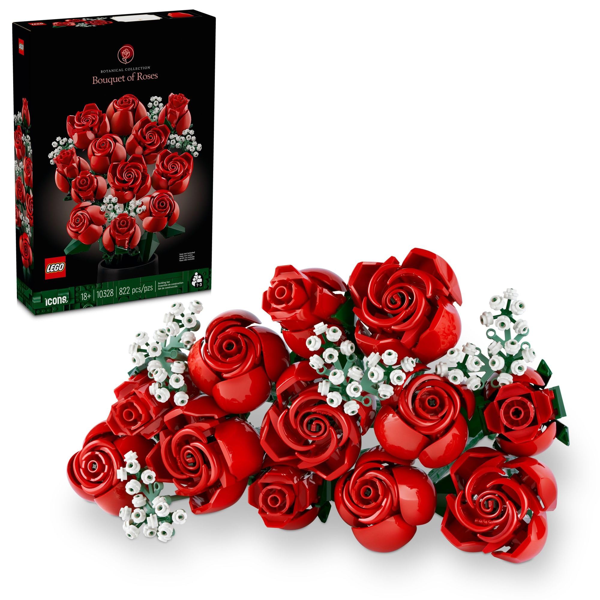 LEGO Botanicals Bouquet of Roses Artificial Flowers - Fake Red Roses Building Set for Adults, Ages 18+ - DIY Kit for Home Decoration - Gift for Mother's Day - 10328 thumbnail 1