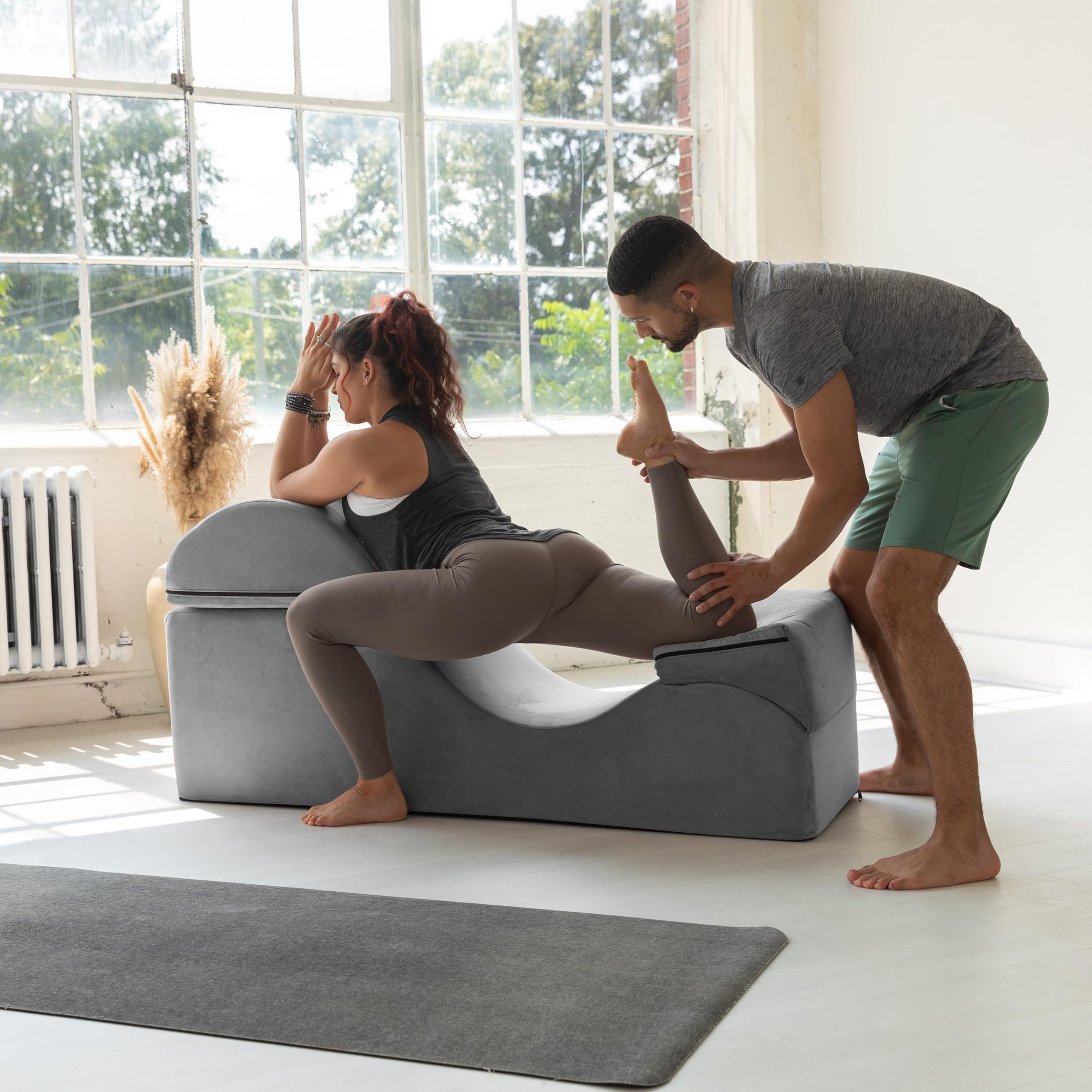 Avana Kami Convertible Chaise/Bed Bench for Yoga & Massage - 2-in-1 End of Bed Ottoman with Concealed Fold Out Yoga Lounge Chair, Microvelvet Rose thumbnail 4