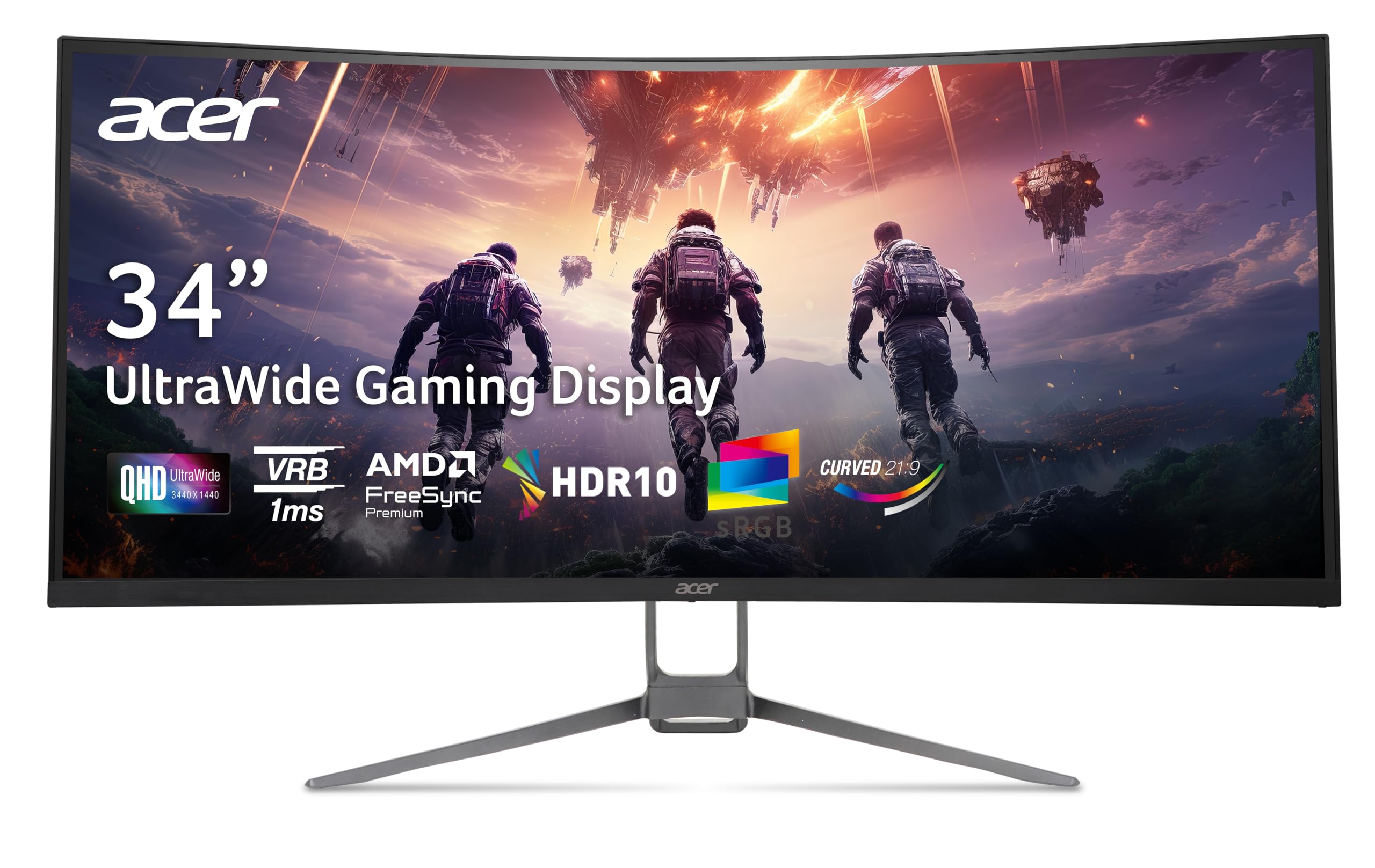 Acer Nitro 31.5 Inch WQHD 2560 x 1440 1500R Curved Gaming Monitor | AMD FreeSync | Up to 180Hz Refresh | 1ms (VRB) | Tilt | One Display Port 1.4 & Two HDMI 2.0 | EDA323QU S3bmiiphx