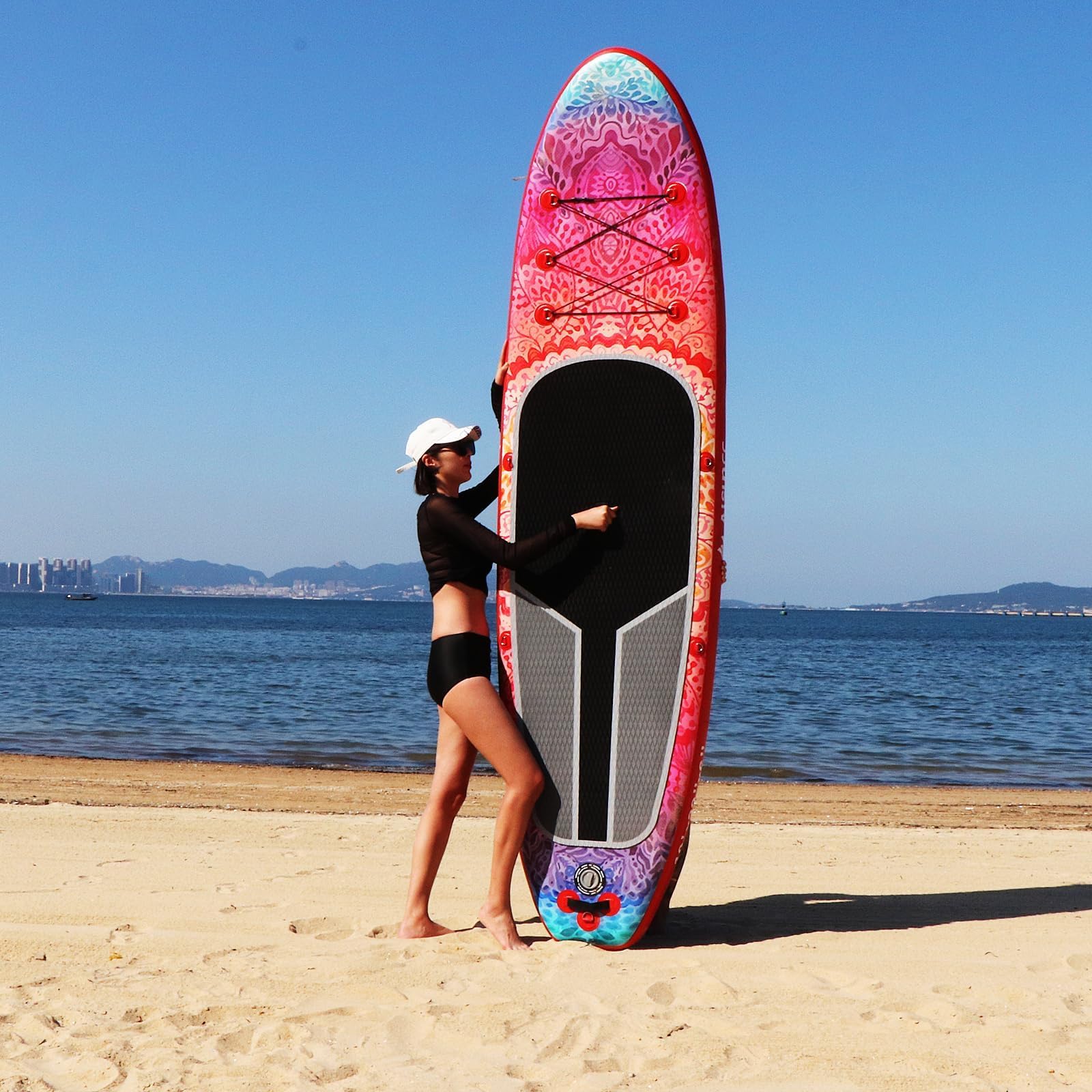 AISUNSS Inflatable Paddle Board for Adult, Paddle Board for All Skill Levels, Wide SUP Board with Primium Accessories Include SUP Carry Bag, Hand Pump, 10L Waterproof Bag and Adj Paddle: Red Meditation