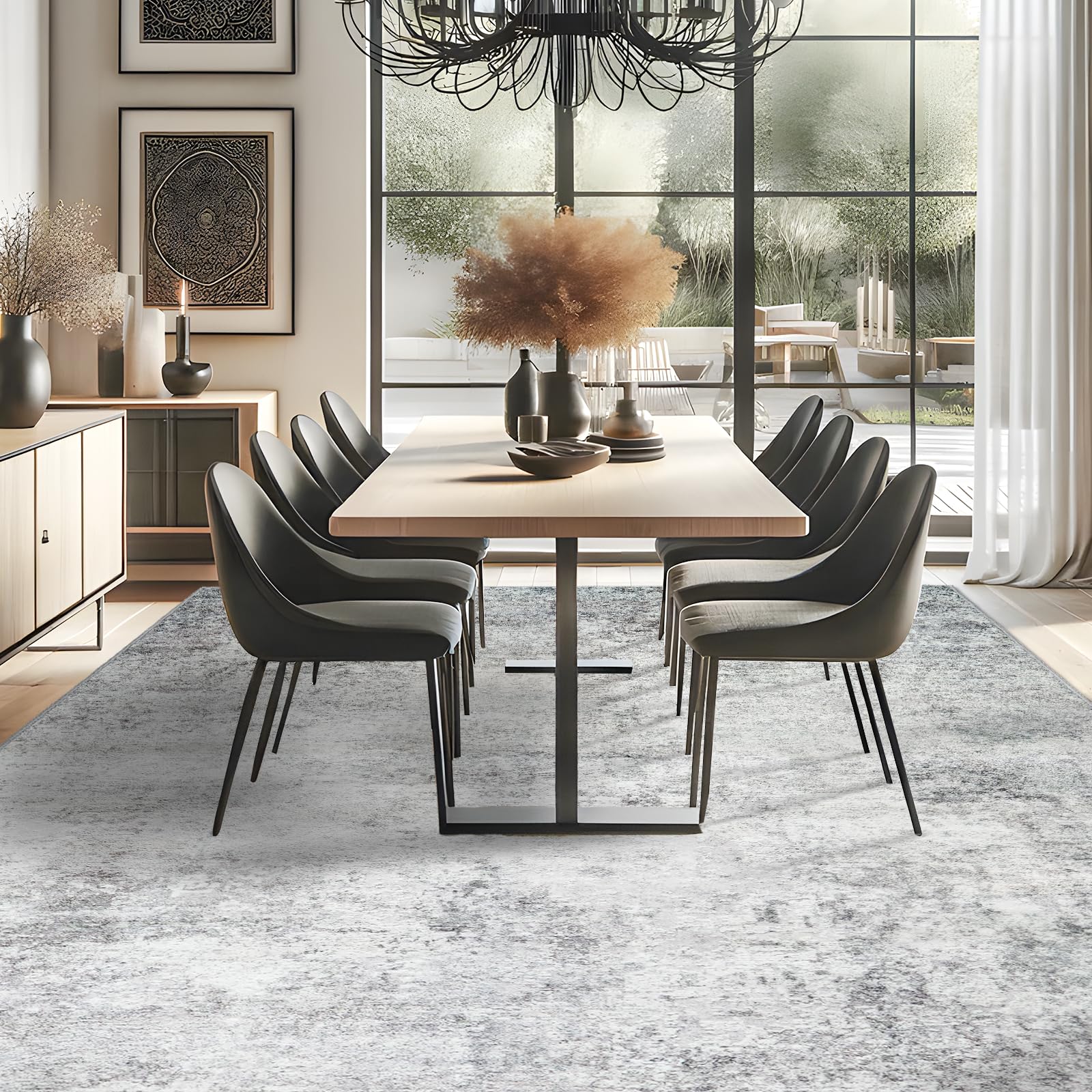 RUUGME 10X14 Abstract Area Rug:Large Washable Living Room Rug Indoor Non Slip Low Pile Carpet for Bedroom Soft Foldable Stain Resistant Distressed Thin Rug for Dining Room Kitchen 10X14 Brown: Grey 10' x 14' (Rectangular)