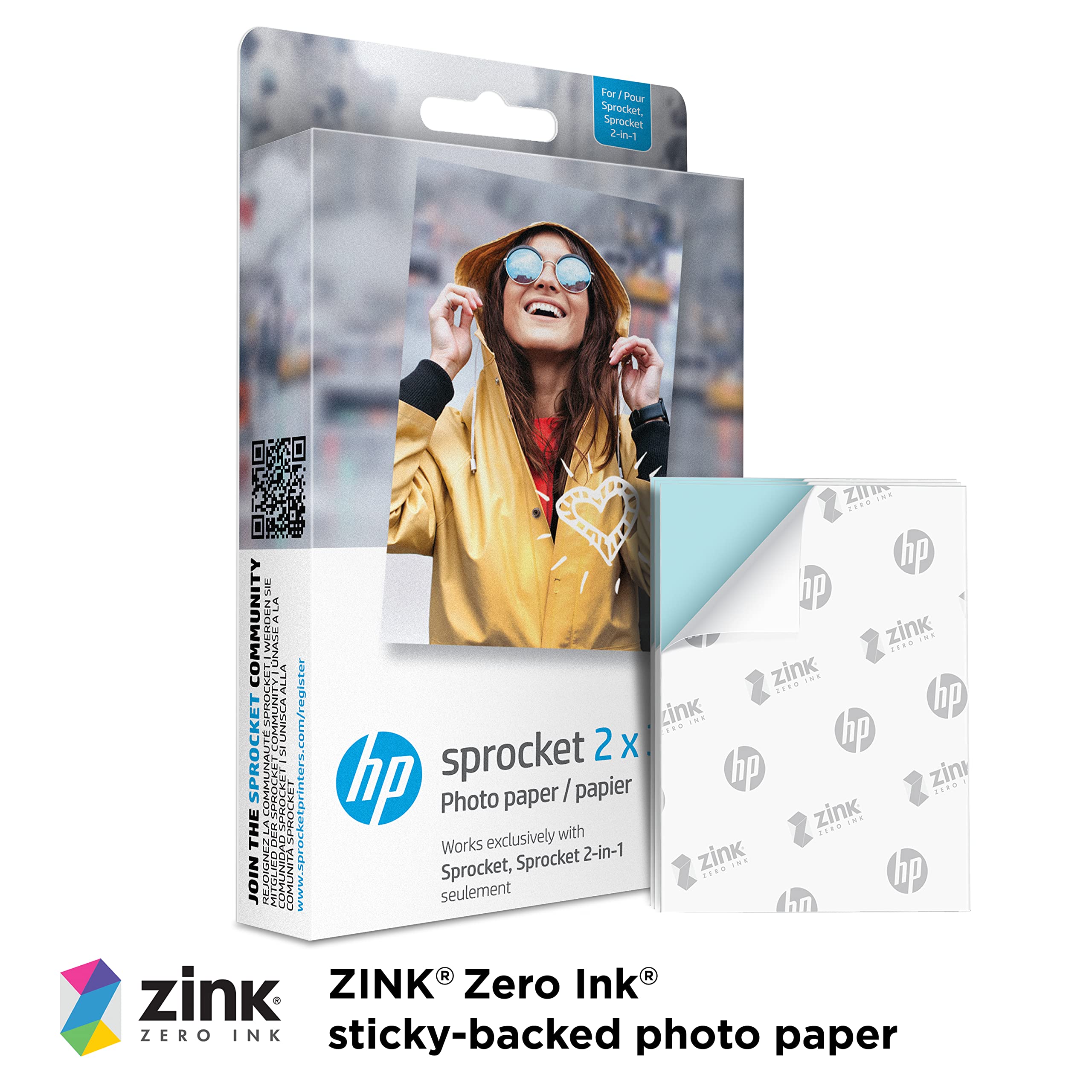 HP Sprocket 2x3" Premium Zink Sticky Back Photo Paper (50 Sheets) Compatible with HP Sprocket Photo Printers: 50 Pack Photo Paper