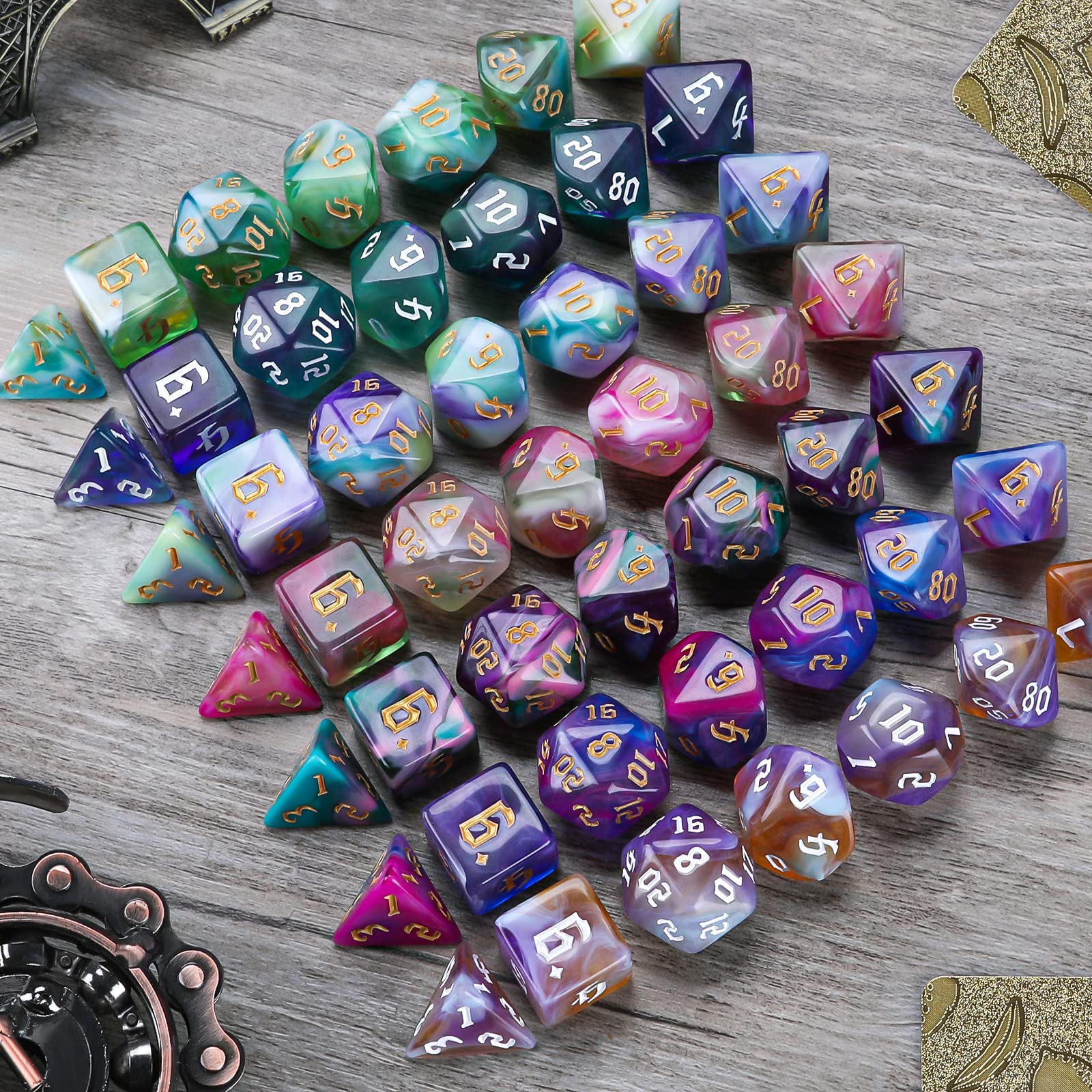 Surhugvy DND Dice Set, 7 X 7 (49 Pieces) Polyhedral Dice Set for Dungeons and Dragons DND RPG MTG Table Games with 7 Pack Black Bags: 49pcs