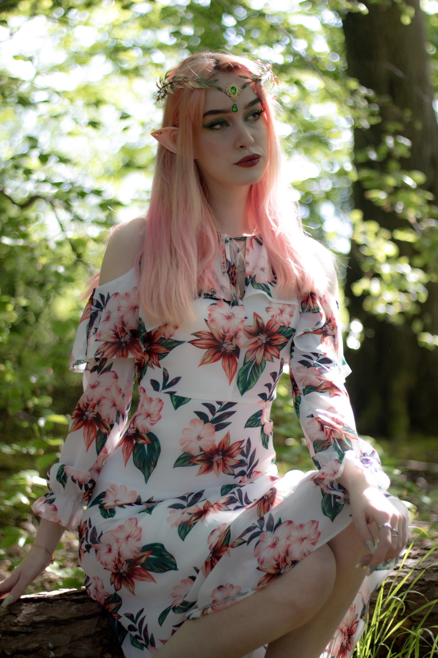 MOSTORY Elf Flower Crown Headband - Handmade Floral Headpiece Fairy Crown for Women Renaissance Cosplay Photo Shoot