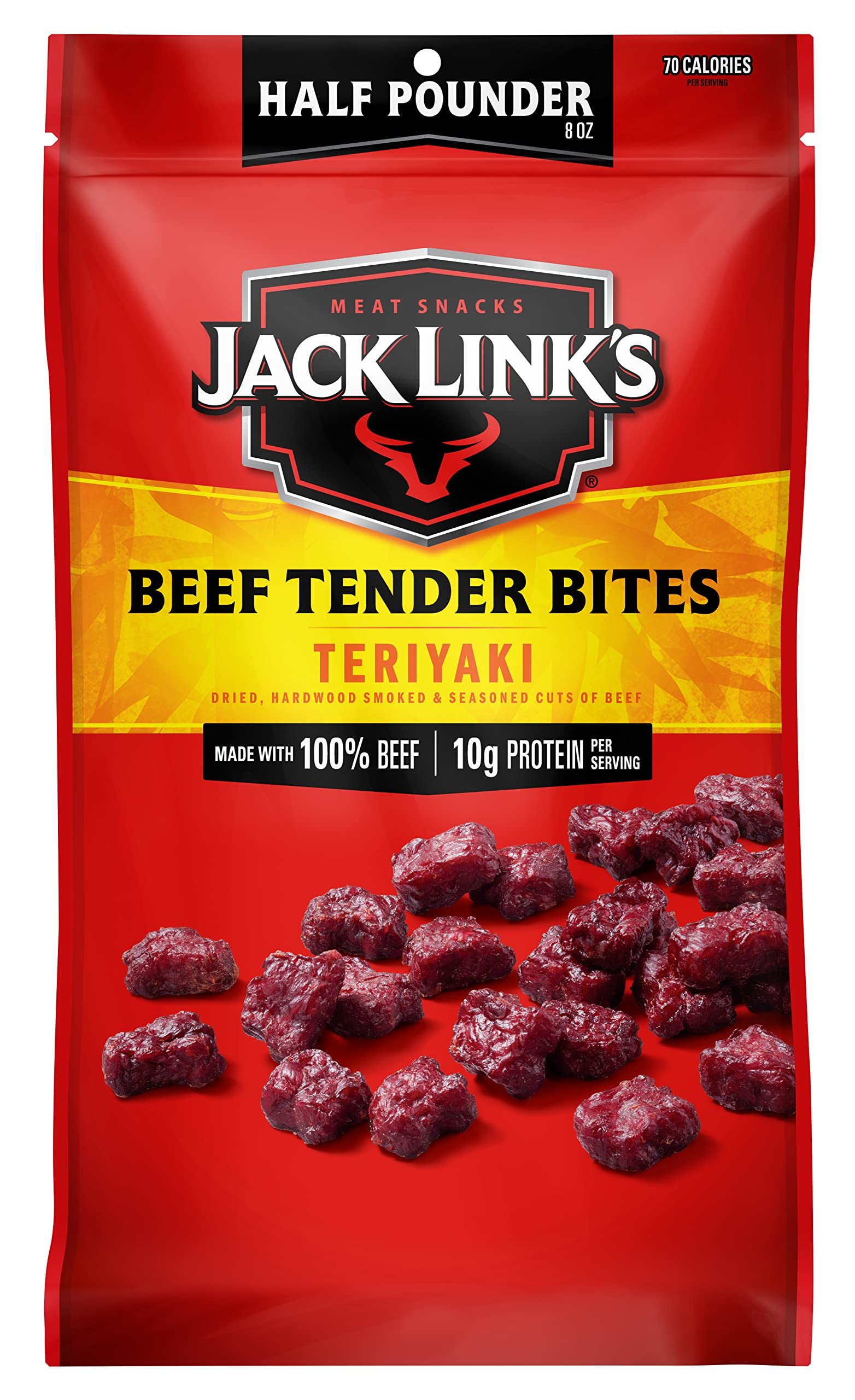 Jack Link's Beef Tender Bites, Teriyaki, Half Pounder Bag - Flavorful Meat Protein Snacks for Lunches, 10g of Protein and 70 Calories per Serving, Made with 100% Beef thumbnail 1