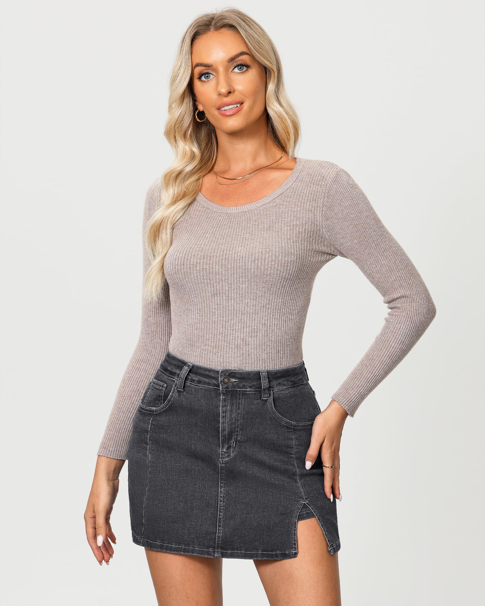 Vetinee Jean Skorts for Woman High Waisted Trendy Slit Stretchy Denim Skirt with Shorts Y2K Casual Summer Skorts Skirts