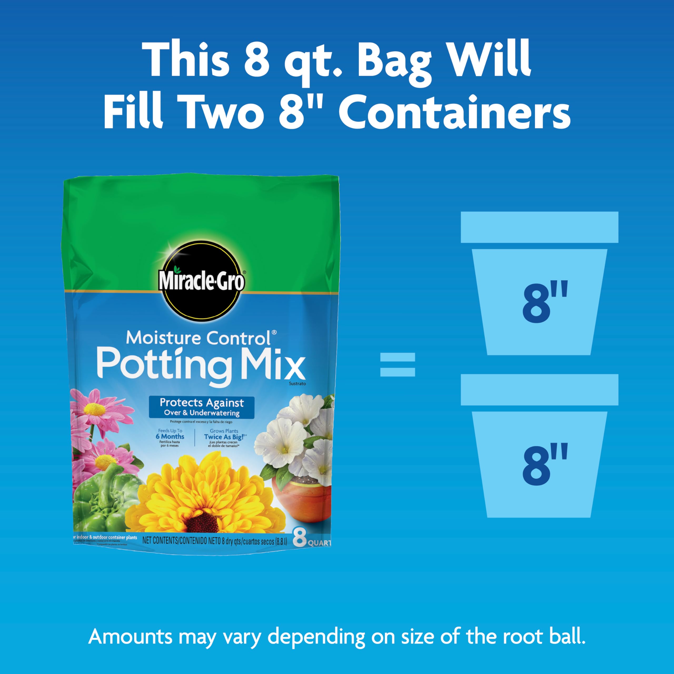 Miracle-Gro Moisture Control Potting Mix, For Container Plants, Protects against Over- and Under-Watering, 8 qt., 2-Pack thumbnail 7