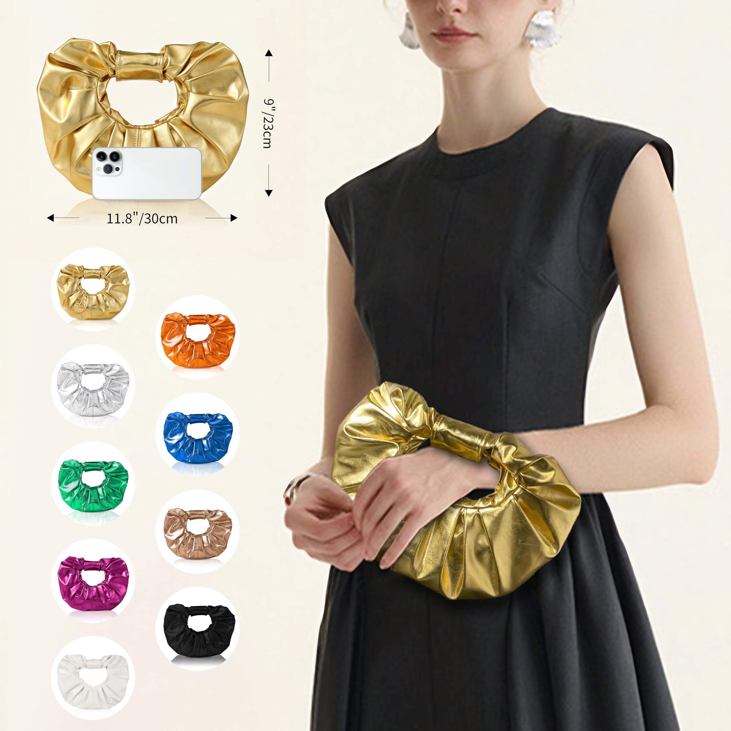 JENSVOIR Clutch Purse for Women - Evening Clutch PU Leather Pleated Bag Designer Handbag for Party Prom Wedding