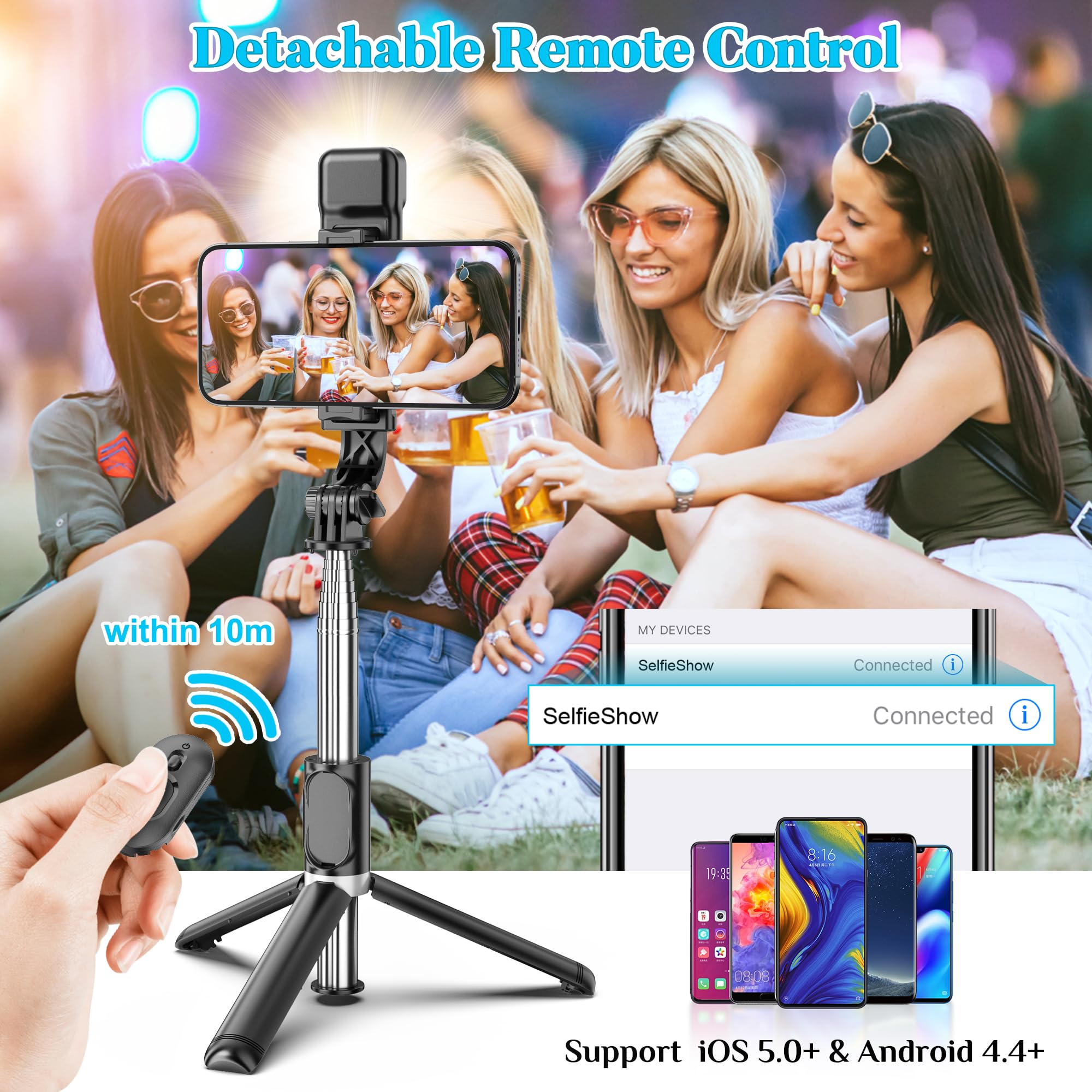 Selfie Stick Tripod, All in One Extendable & Portable iPhone Tripod Selfie Stick with Wireless Remote Compatible with iPhone 16 15 14 13 12 11 pro Xs Max 8 7, Galaxy Note10/S20/S10/OnePlus 9/9 PRO etc