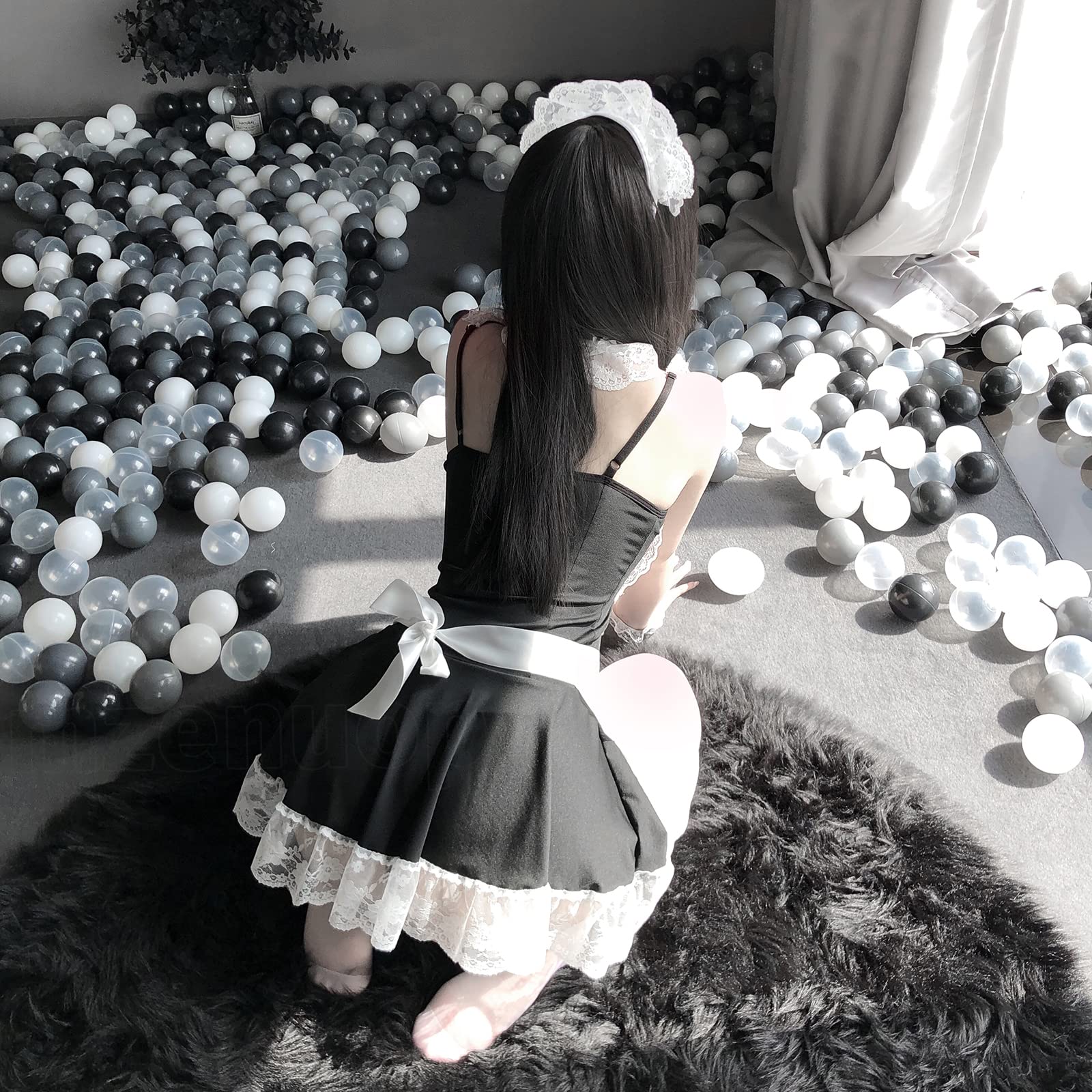 mzenuop Maid Dress Cosplay Sweet Classic Apron Costume with Socks: XX-Large