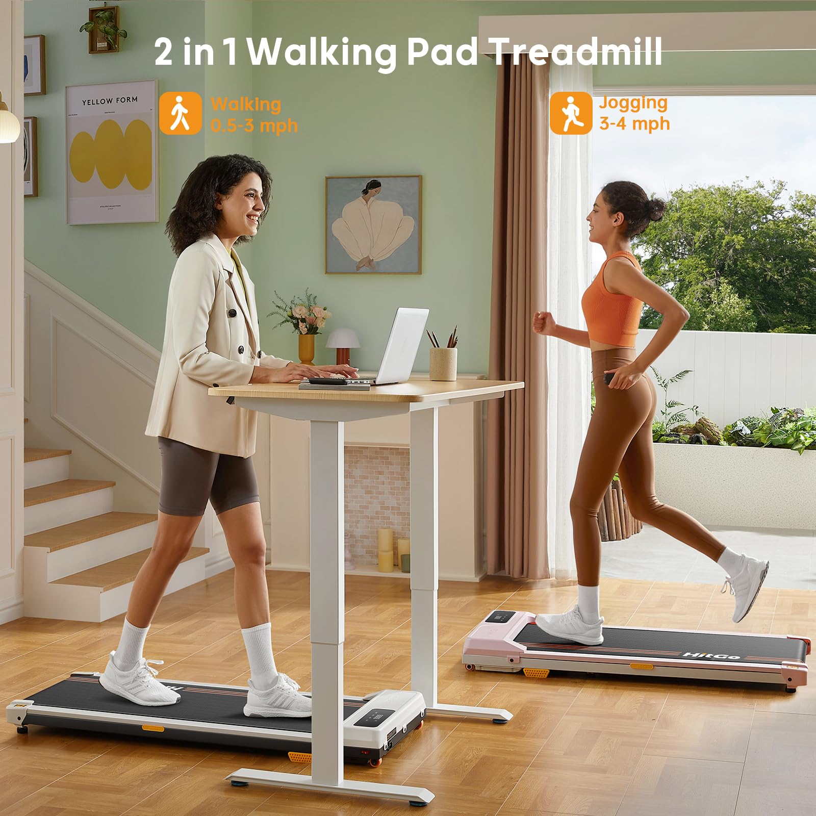 HitGo Under Desk Treadmill - 2 in 1 Walking & Jogging Pad, Portable with Remote Control & App, 2.5HP Compact for Home Office