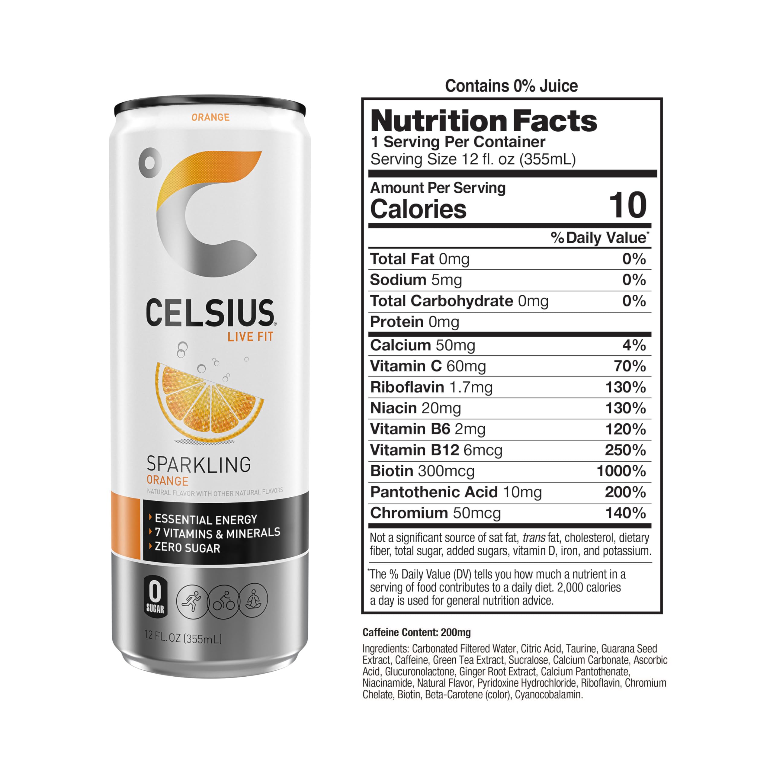 CELSIUS Sparkling , Functional Essential Energy Drink 12 Fl Oz (Pack of 12): Sparkling Orange