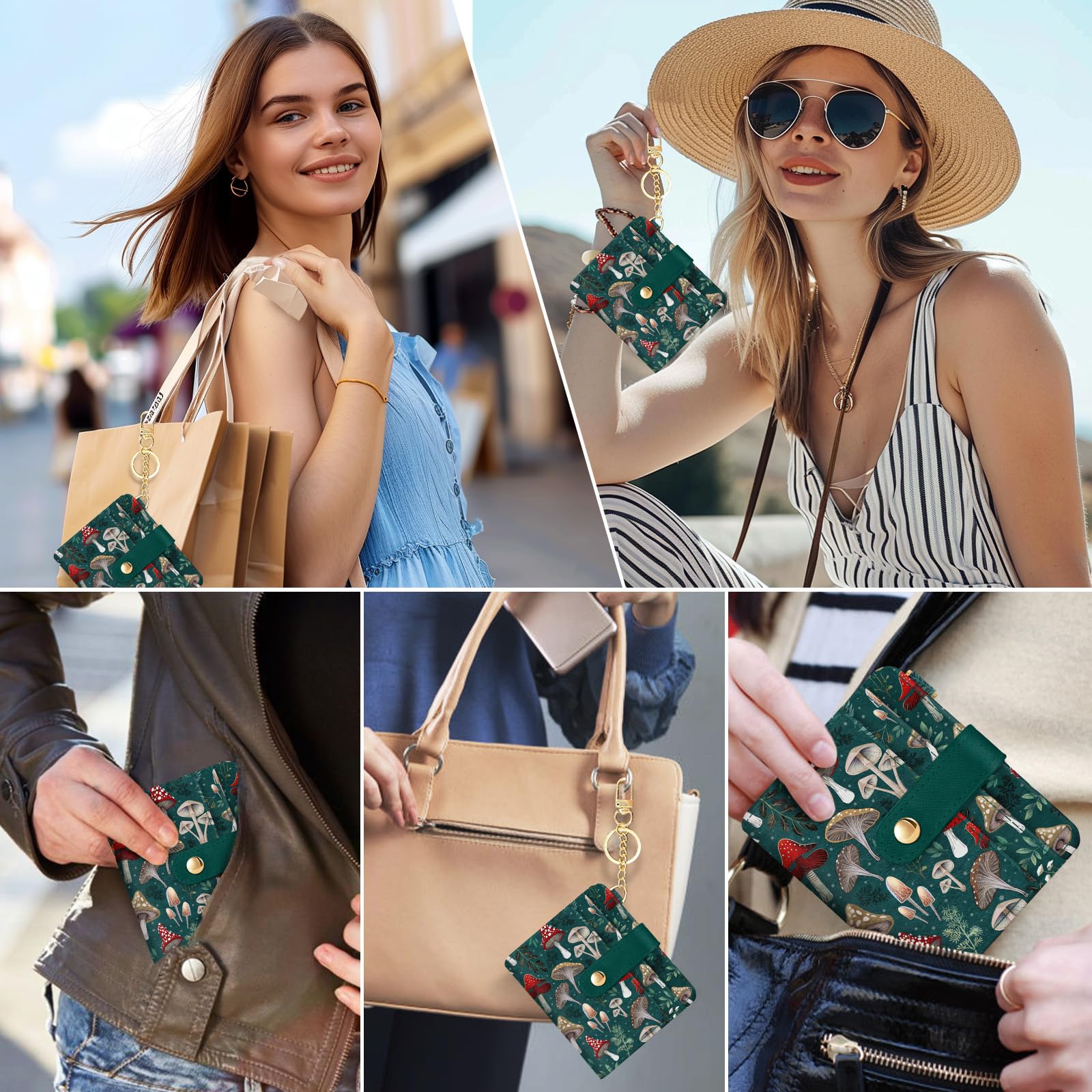 Jogjam  Rfid Ladies Wallet, Small Slim Thin Compact Credit Card Women Wallet, PU Leather Bifold Cash Zipper Coin Pocket ID Window for Female: Mushroom Green