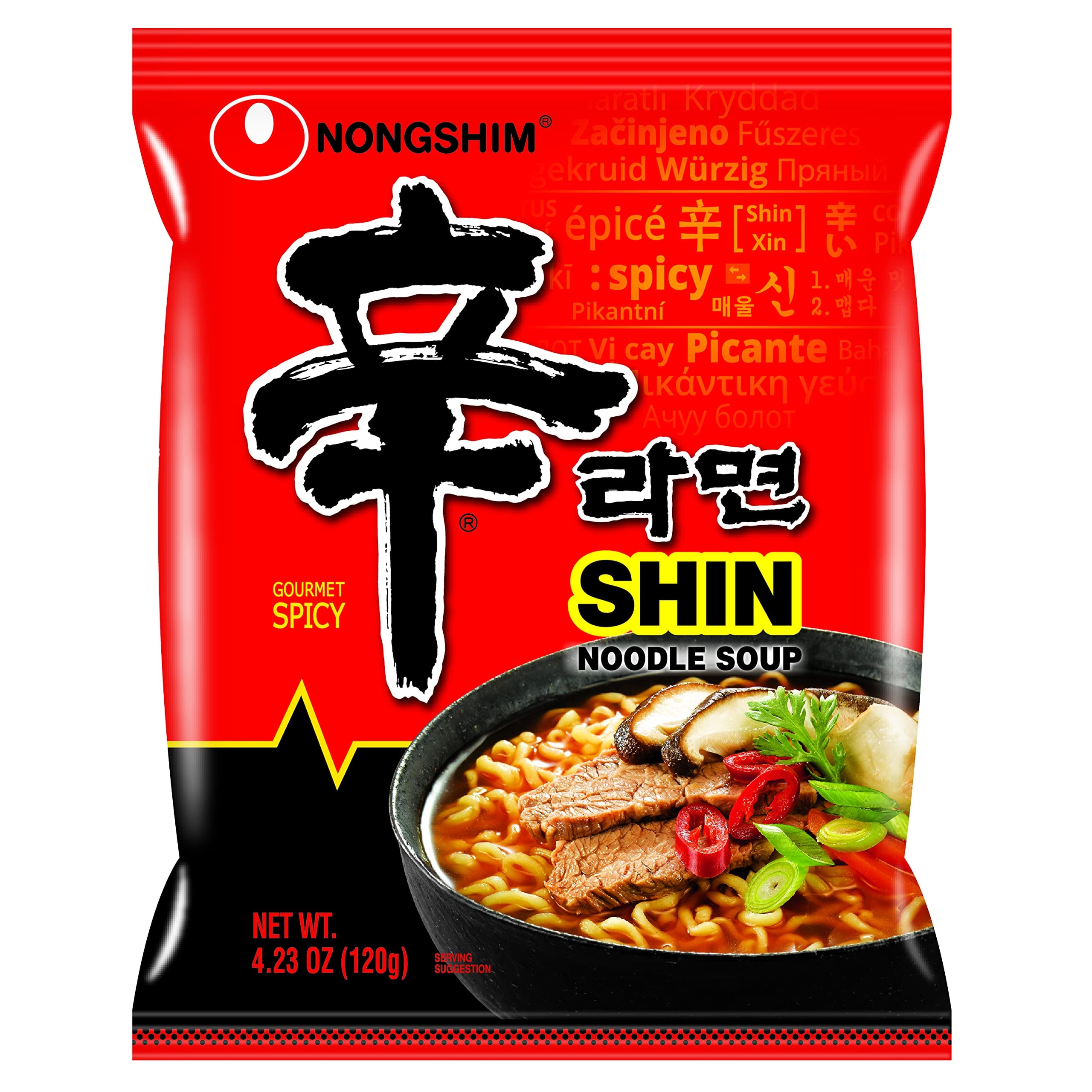 Nongshim Ramen Noodles, Gourmet Instant Ramen, Premium Microwavable Noodle Soup, Spicy Shin,: 4.23 Ounce (Pack of 20)