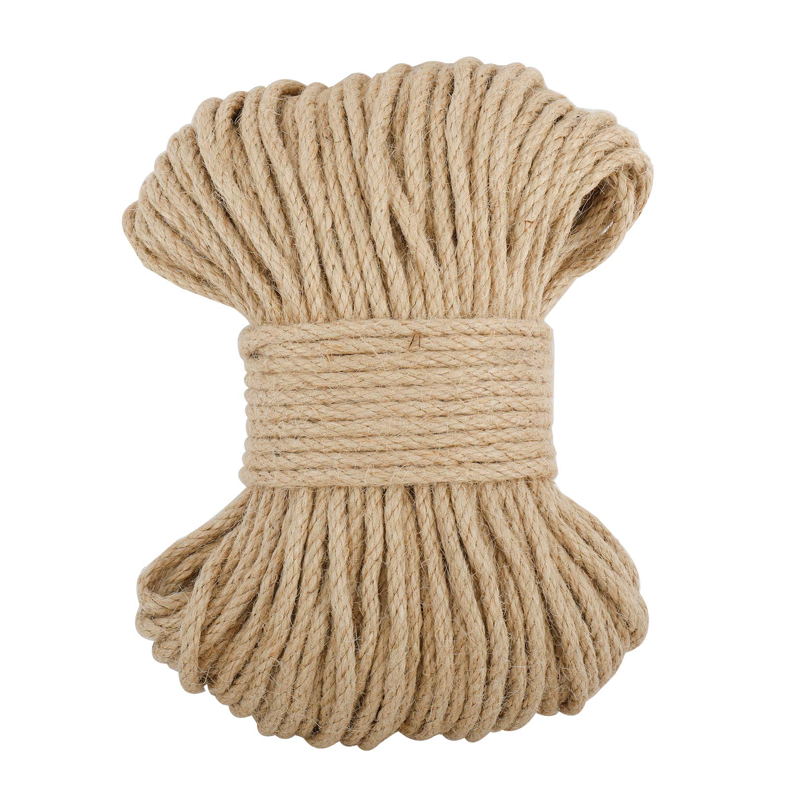 PetierWeit Natural Jute Twine Hemp Rope 164 Feet 6mm(1/4 Inch) Hemp Rope Soft Durable Rope Without Nasty Chemical Smell Excellent for Ribbon Wrap and Other Crafts Accessory: 164FT 6mm