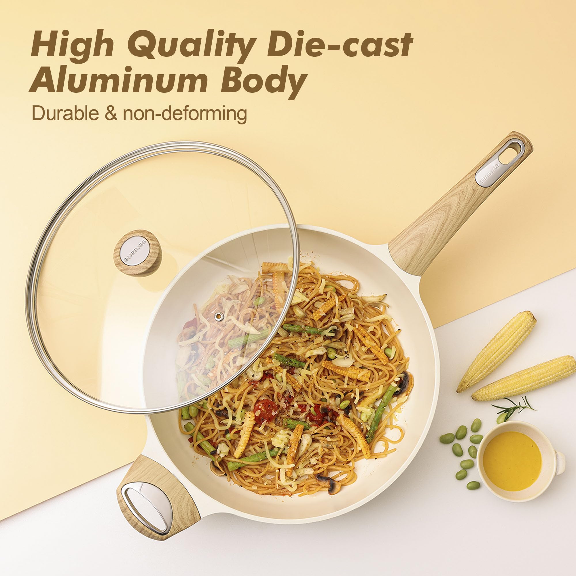 SENSARTE Ceramic Cookware Sets, Pots and Pans Set Non stick, 14-Piece Induction Cookware, Non toxic Healthy Non Stick Kitchen Cooking Set, with Frying Pans Set, PFAS PTFE PFOA PFOS Free: Ceramic White