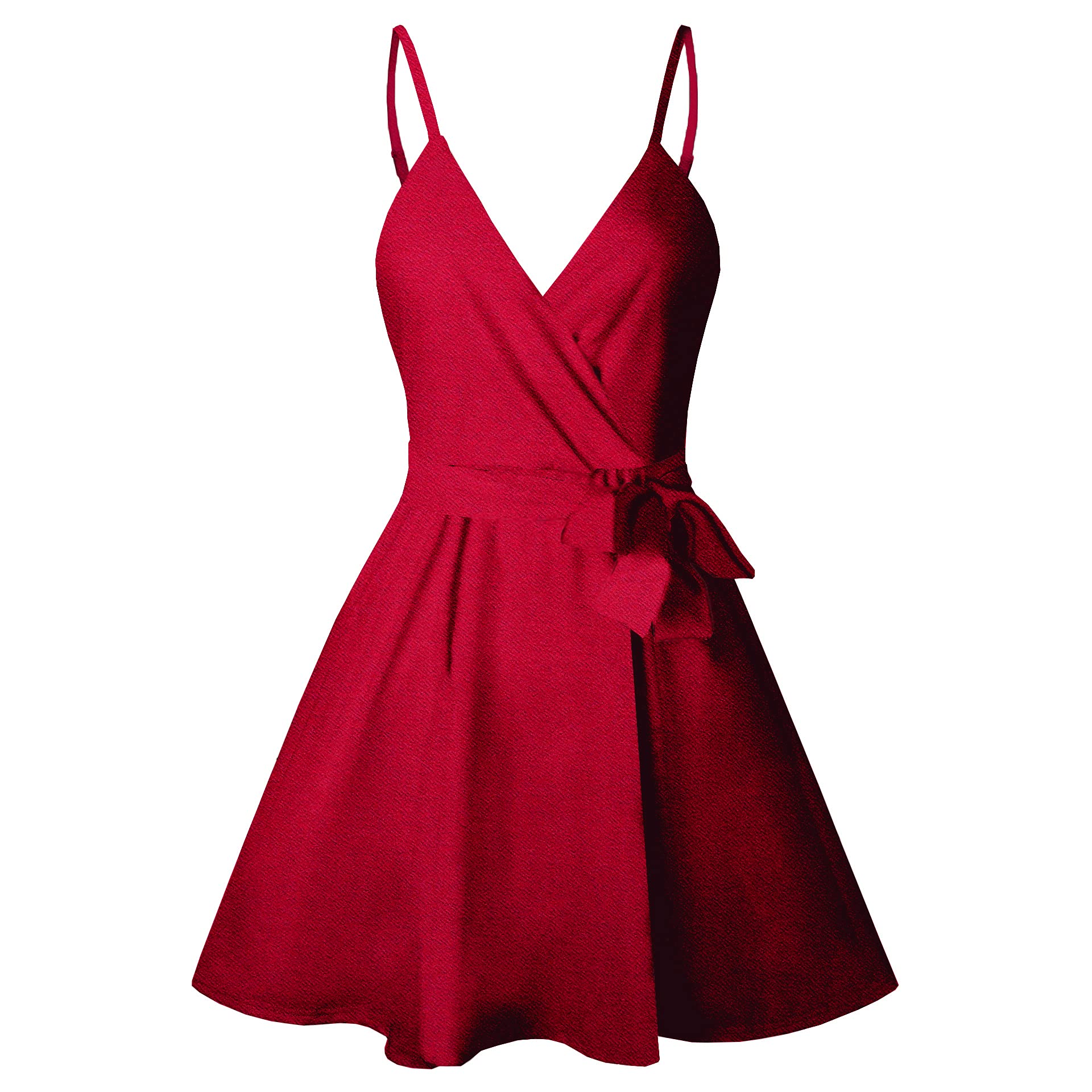 CASURESS Women Dress Summer V Neck Mini Floral Print Swing Dress Sleeveless Spaghetti Strap Skater Dresses with Belt thumbnail 4