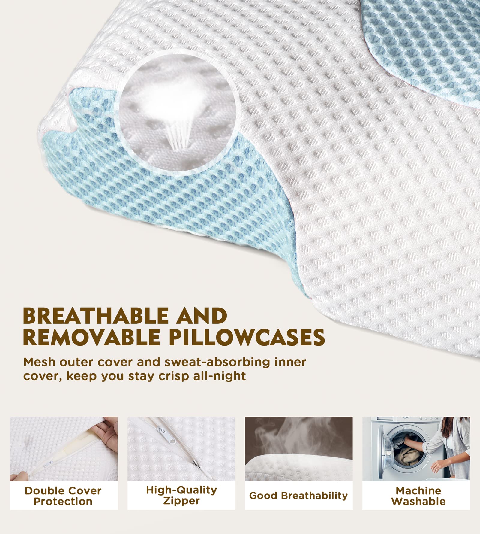Osteo Cervical Pillow for Neck Pain Relief, Hollow Design Odorless Memory Foam Pillows with Cooling Case, Adjustable Orthopedic Bed Pillow for Sleeping, Support for Side Back Sleepers