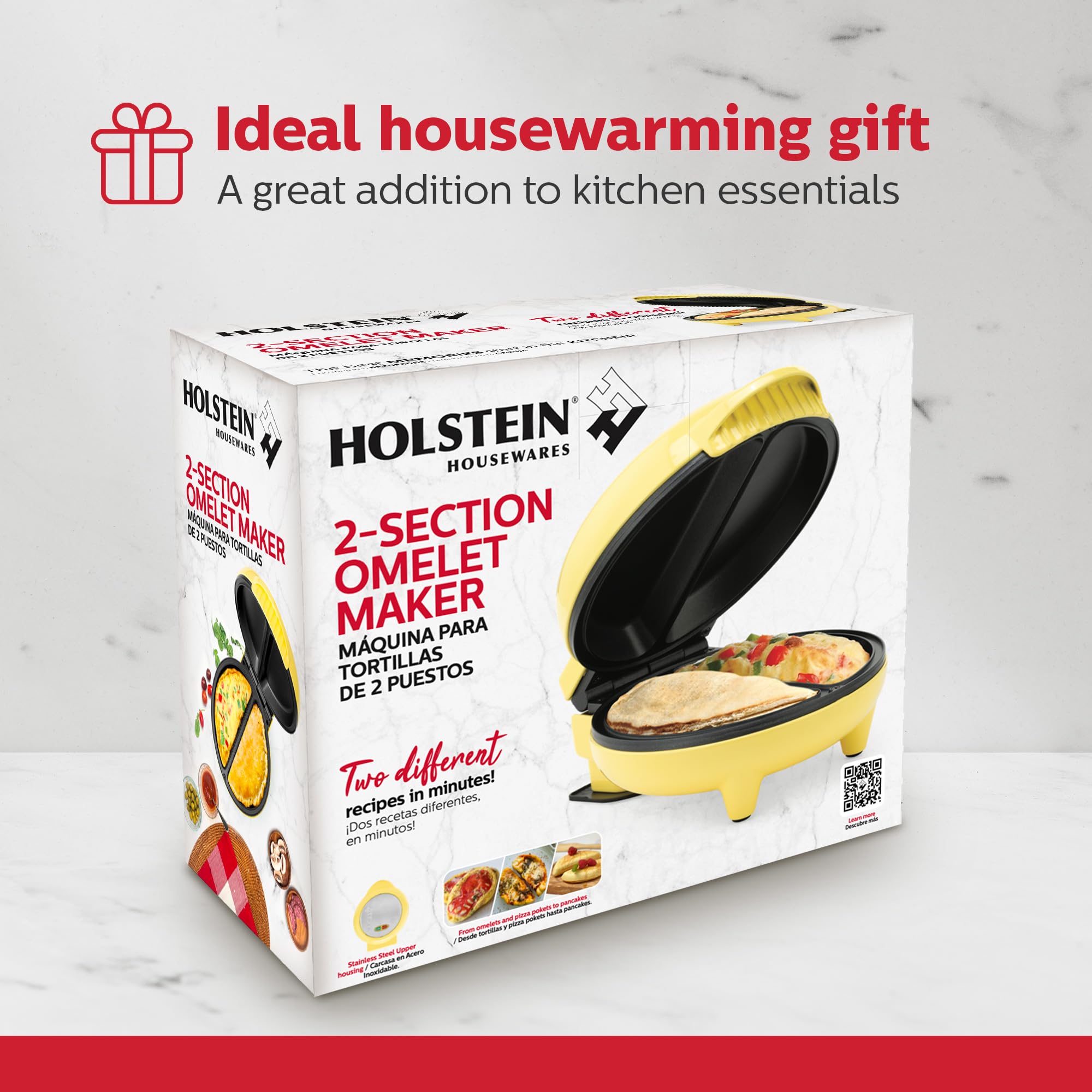 Holstein Housewares - Non-Stick Omelet & Frittata Maker, Yellow/Stainless Steel - Makes 2 Individual Portions Quick & Easy: 2 Section Yellow