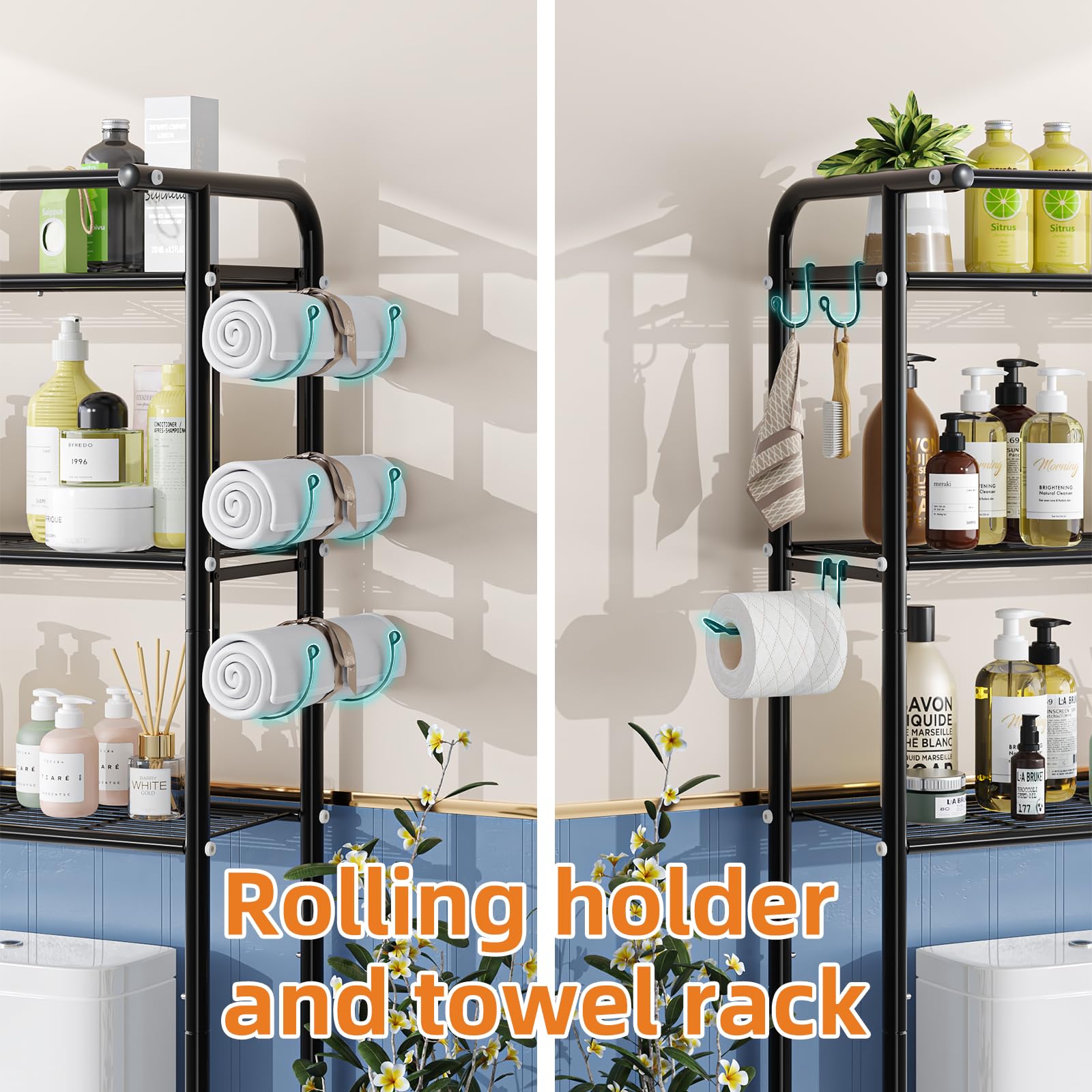 Simple Trending 3 Tier Over The Toilet Rack, Shelf Bathroom, Bathroom Stand Organizer Space Saver,: Black