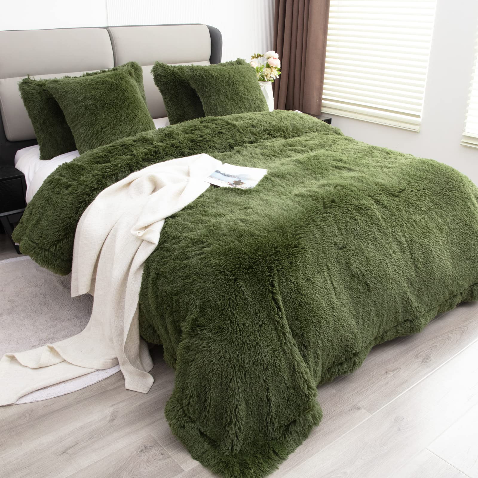 YUSOKI Olive Green Faux Fur Throw Blanket,2 Layers,50" x 60" Cozy Plush Fluffy Blanket Furry Fuzzy Warm Cute Shaggy Blanket for Fall Bed Living Room Décor Baby Women Pet: Queen90" x 90" Olive Green