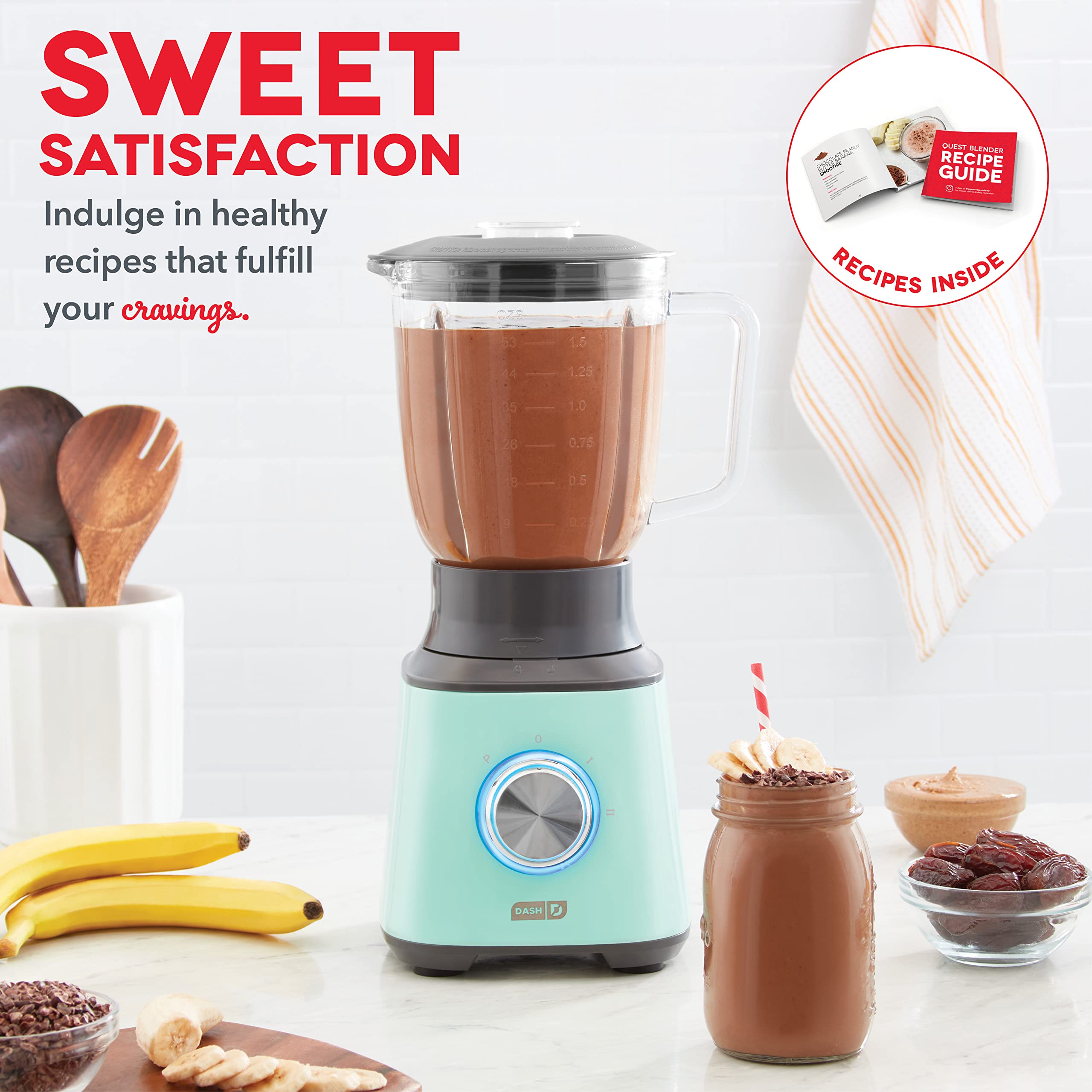 Dash Quest 50 oz Countertop Kitchen Blender, Professional Heavy Duty High Speed Processor and Mixer, Aqua: Aqua 1.5L Blender