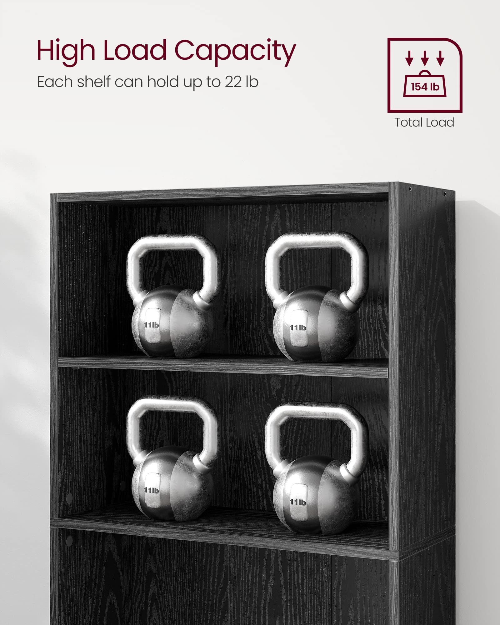 VASAGLE Bookshelf, 23.6 Inches Wide, 6-Tier Open Bookcase with Adjustable Storage Shelves, Floor Standing Unit, Ebony Black ULBC166T56