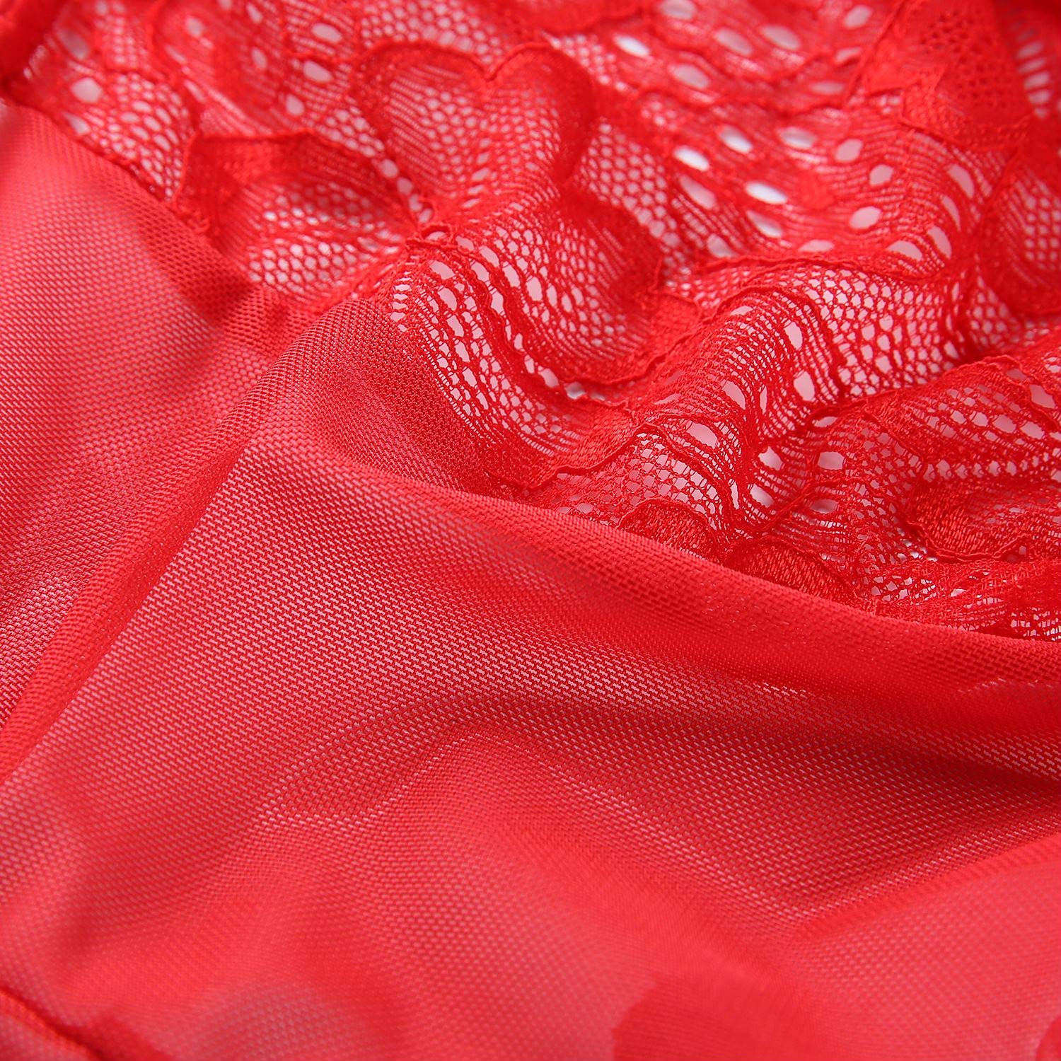 Lingerie for Women Sexy Teddy One-Piece Lace Babydoll Bodysuit Nightie Plus Size: Small A-(red+stocking)