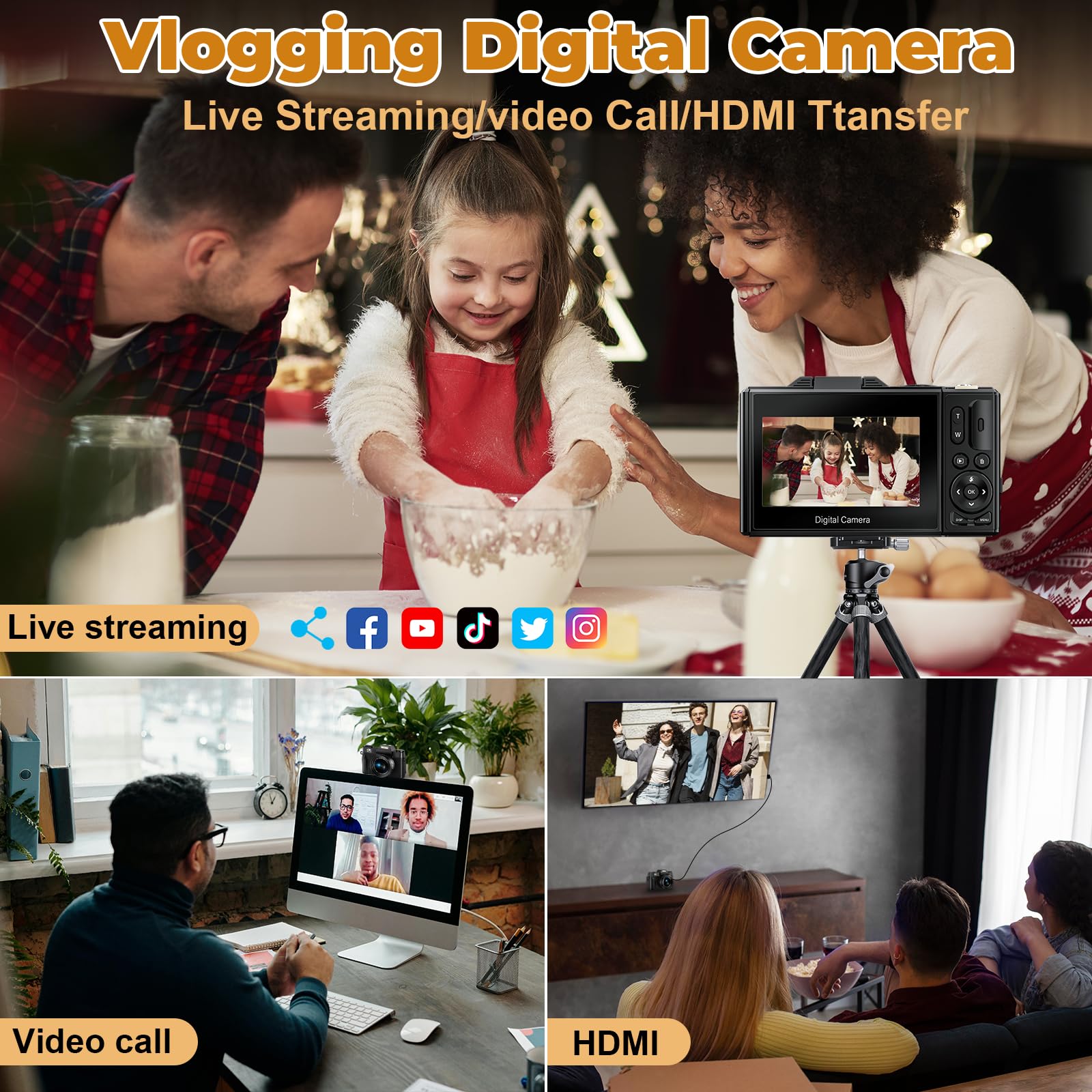 4K Digital Camera - Digital Cameras for Photography - 64MP Vlogging Camera for YouTube - Autofocus Video Camera 3" 180° Flip Screen with 18X Zoom - Compact Travel Cameras with 32GB SD Card 2 Batteries: 4K Digital Camera - Digital Cameras for Photography - 64MP Vlogging Camera for YouTube - Autofocus Video Camera 3" 180° Flip Screen with 18X Zoom - Compact Travel Cameras with 32GB SD Card 2 Batteries
