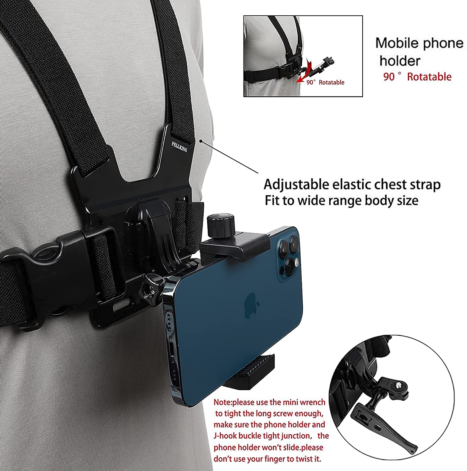 PellKing Mobile Phone Chest Strap Harness Mount Head Strap Holder Kit for POV/VLOG,Cell Phone Clip Compatible with iPhone,Samsung,GoPro Hero 9, 8,7, 6, 5, 4, 3,2, 1,AKASO,DJI Osmo,and Action Cameras…: PellKing Mobile Phone Chest Strap Harness Mount Head Strap Holder Kit for POV/VLOG,Cell Phone Clip Compatible with iPhone,Samsung,GoPro Hero 9, 8,7, 6, 5, 4, 3,2, 1,AKASO,DJI Osmo,and Action Cameras…