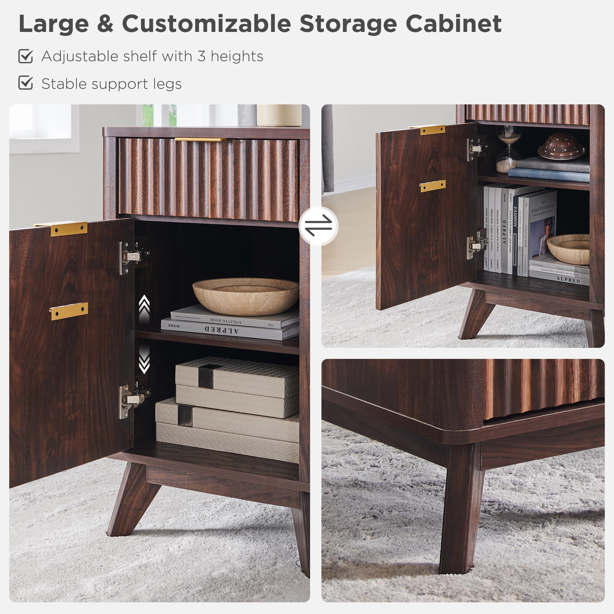 T4TREAM 60'' Fluted Executive L Shaped Desk, Modern Home Office Desk with Charging Station and File Drawer, Computer Corner Desks with Drawers & Storage Cabinet for Office Home, Bedroom, Natural Oak