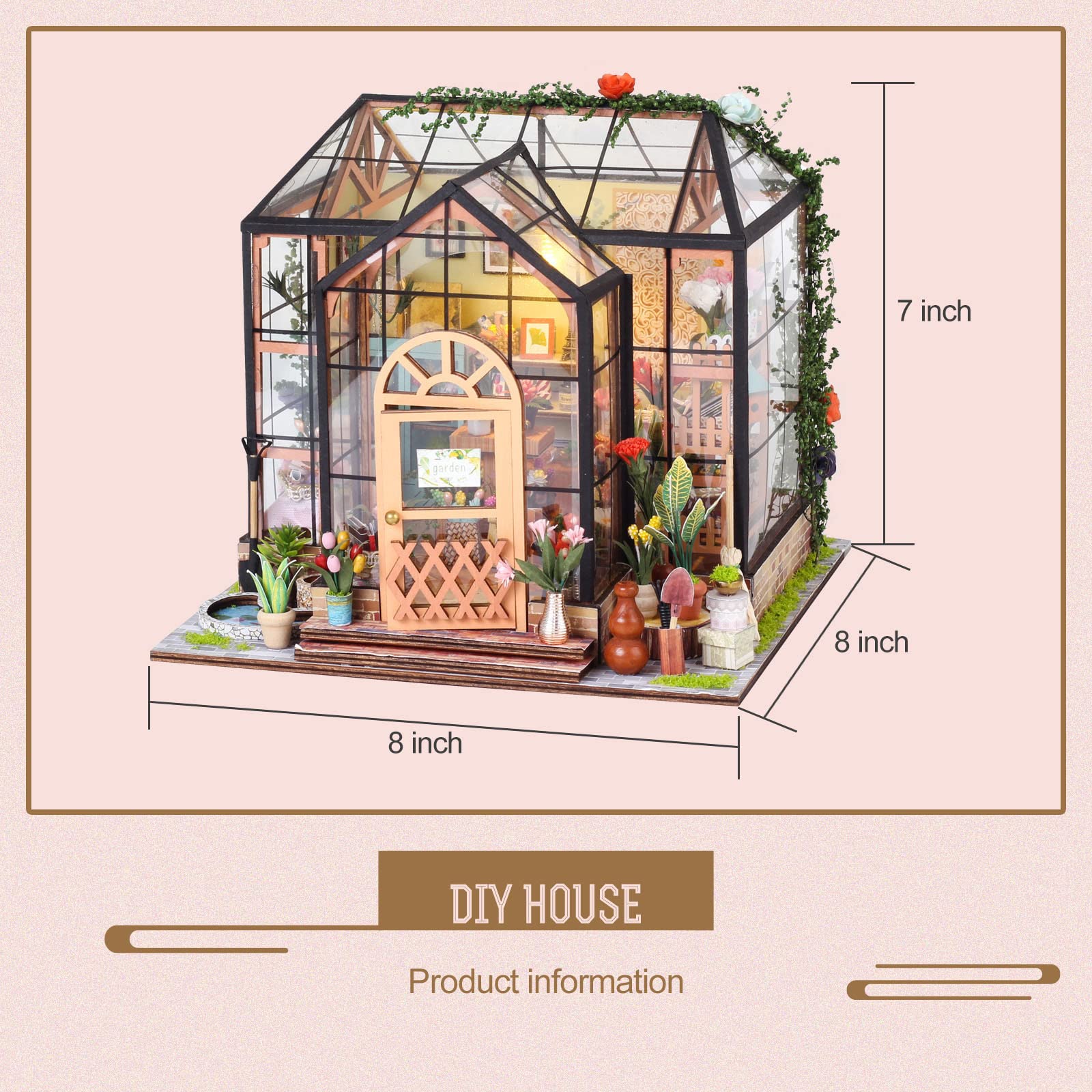 INSGEN DIY Miniature Dollhouse house Building Room Kit, Wooden Diorama Book Nook House Kits Build Crafts for Adults, Miniature Street Tiny Library House Making Kit 1:24 Scale: Green