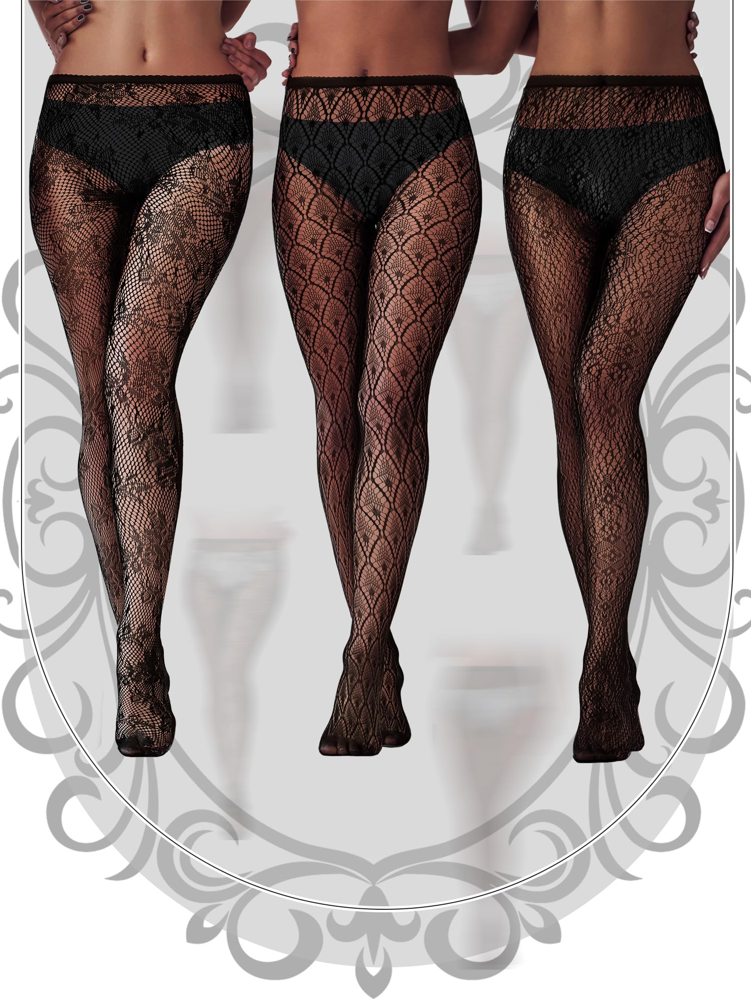 Skylety 6 Pairs Women Plus Size Fishnet Suspender Pantyhose Thigh High Stocking Garter Belt Lingerie Tights for Women L-XXXL