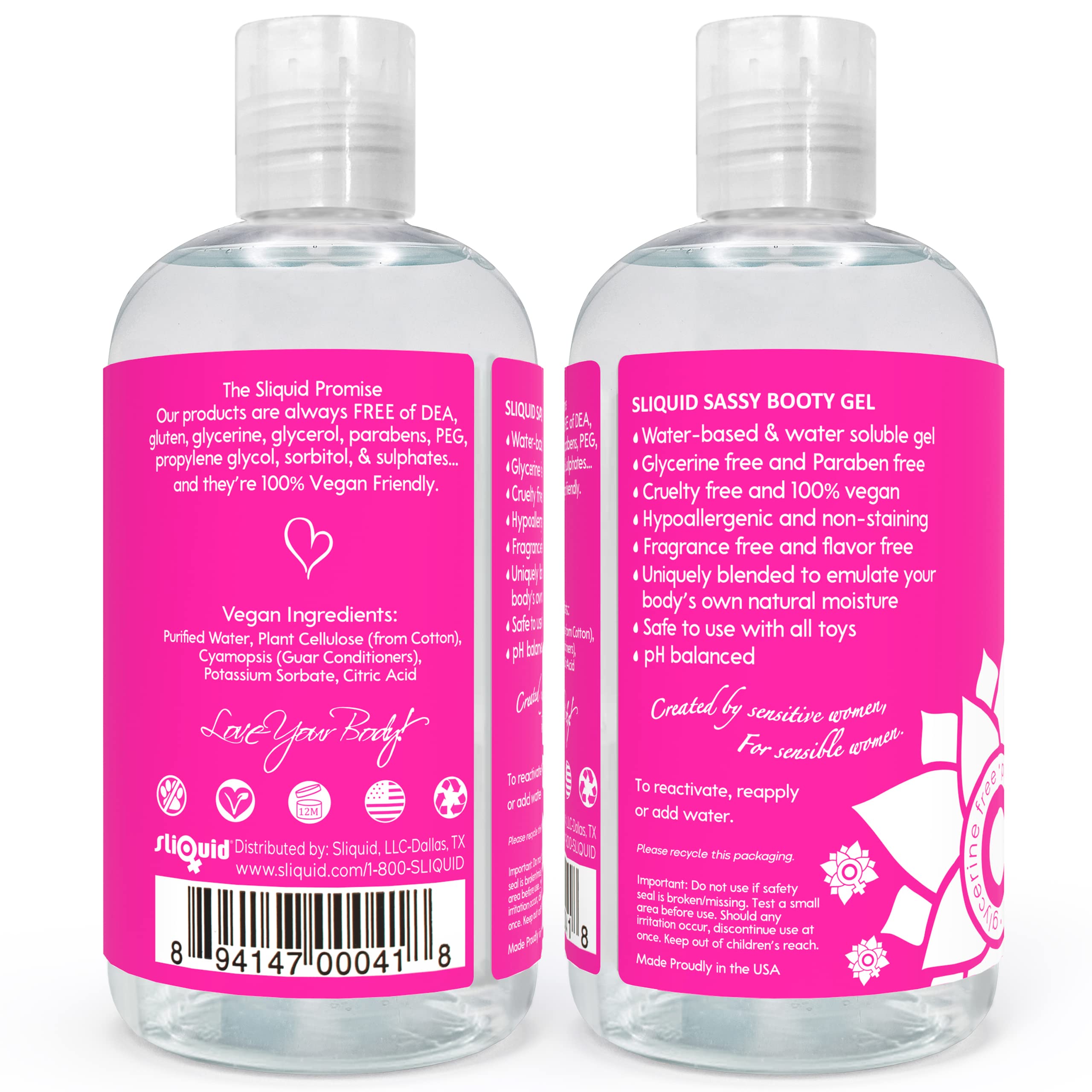 Sliquid Sassy Water-Based Lube - Thick, Long-Lasting Gel, Natural Lube for Women/Men/Couples, Unscented, 8.5 Fl Oz (2 Pack): 8.5 Fl Oz (Pack of 1)
