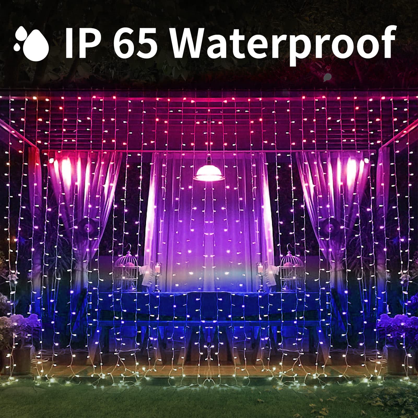 XINXIANLIAN 300LED Solar Curtain Lights Outdoor Indoor 8 Modes Solar Fairy Curtain String Lights Waterproof Twinkle Lights for Home Garden Patio Gazebo(): Multicolor
