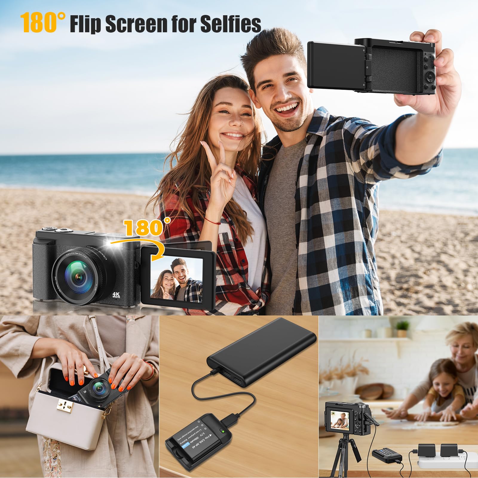 4K Digital Camera for Photography Autofocus 48MP Vlogging Camera for YouTube with 3'' 180°Flip Screen 16X Digital Zoom 4K Video Compact Travel Camera with SD Card,Flash, Anti-Shake (Black): 4K Digital Camera for Photography Autofocus 48MP Vlogging Camera for YouTube with 3'' 180°Flip Screen 16X Digital Zoom 4K Video Compact Travel Camera with SD Card,Flash, Anti-Shake (Black)
