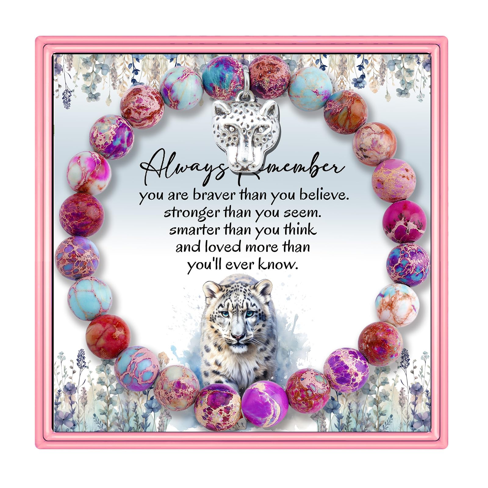 PARTNER Snow Leopard Inspirational Christmas Birthday Gifts for Women Unique Natural Stone Beaded Bracelets for Women Meaningful Animal Jewelry for Snow Leopard Lovers: Emperor Stone