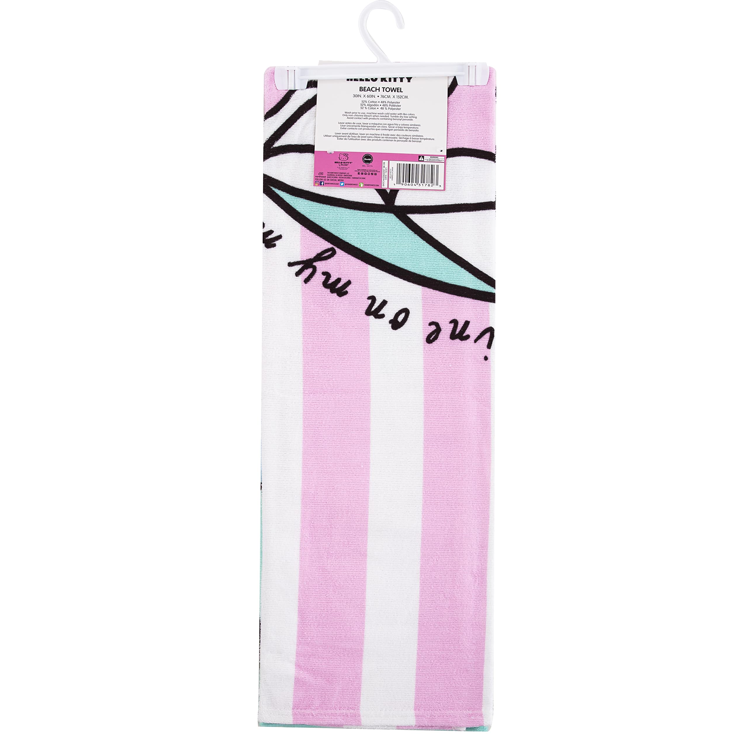 Northwest Beach Towel, Cotton, 30" x 60", Hello Kitty Umbrella Drink