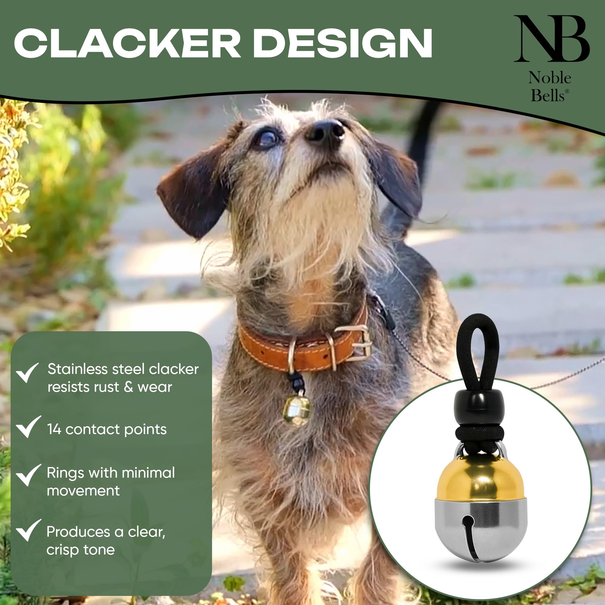 Noble Bells, Pair - Handmade in USA, Extra Loud Collar Bells for Cats and Dogs, Premium Brass and Nickel Silver: Large Pair