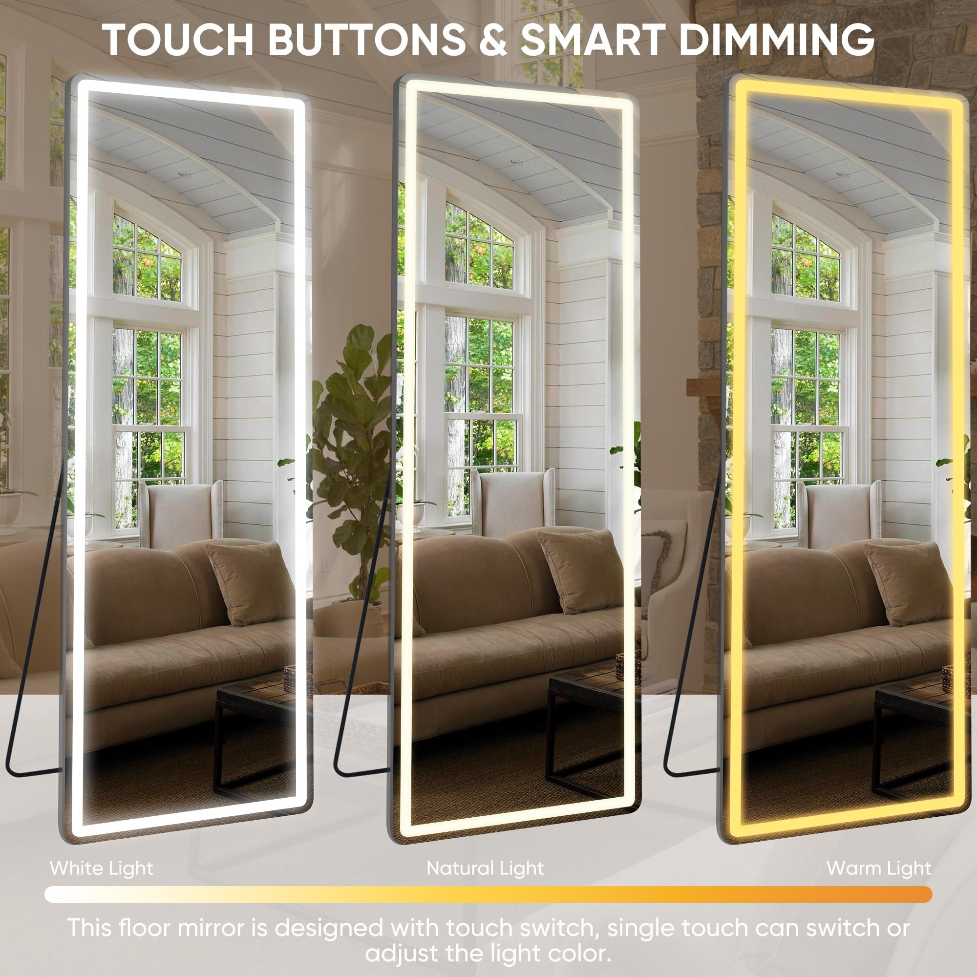 Antok LED Full Length Mirror, 71" x 28" Lighted Floor Standing LED Mirror Full Length,Hanging Mirrors with Stand Free Standing Floor Mirrors for Bedroom (Rect) - Image 4