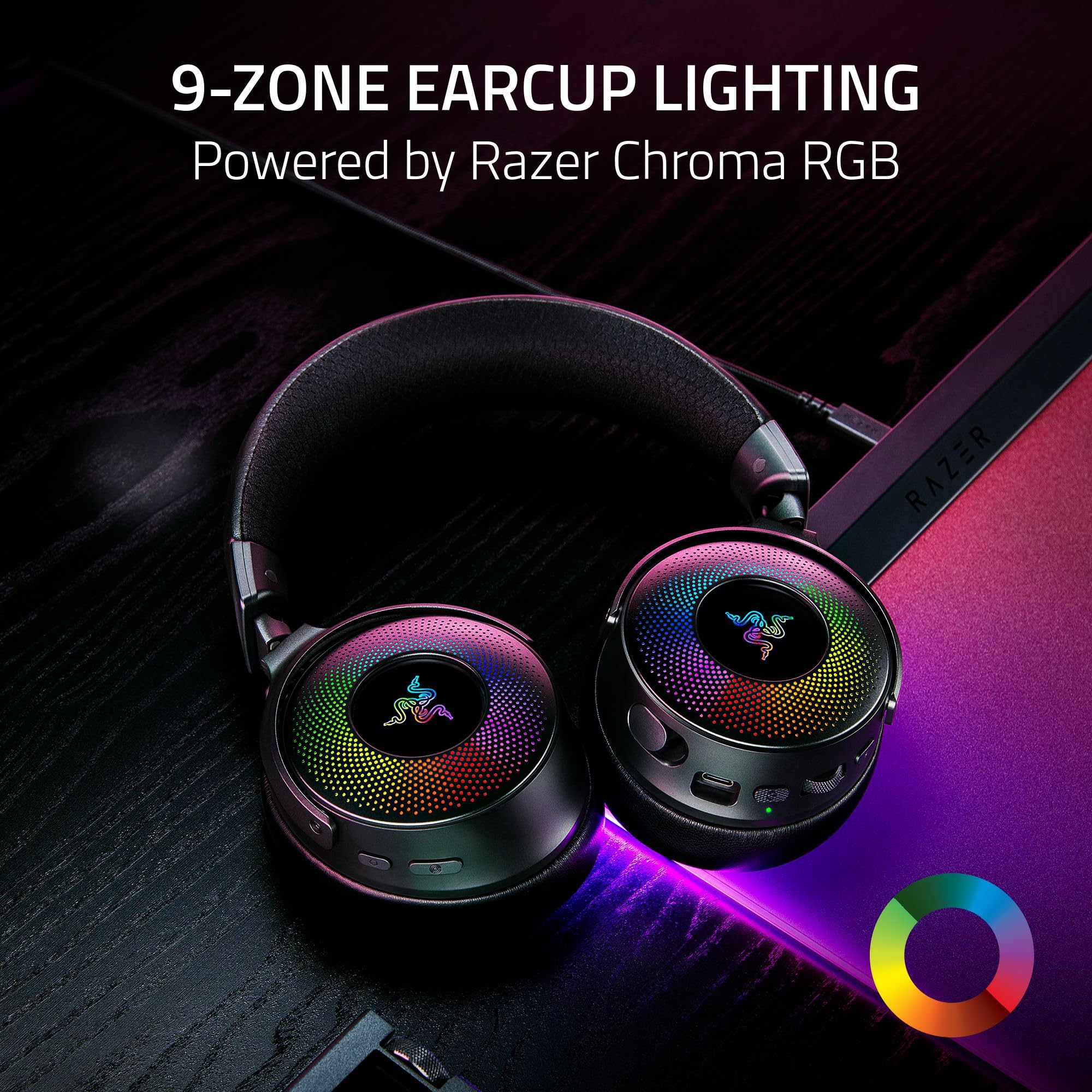 Razer Kraken V4 Pro Wireless Gaming Headset: OLED Control Hub - HD Haptics - 2.4GHz Wireless - Bluetooth - USB - 3.5 mm - Super Wideband Mic - For PC, Mac, PS5, Nintendo Switch, Steam Deck, Smartphone